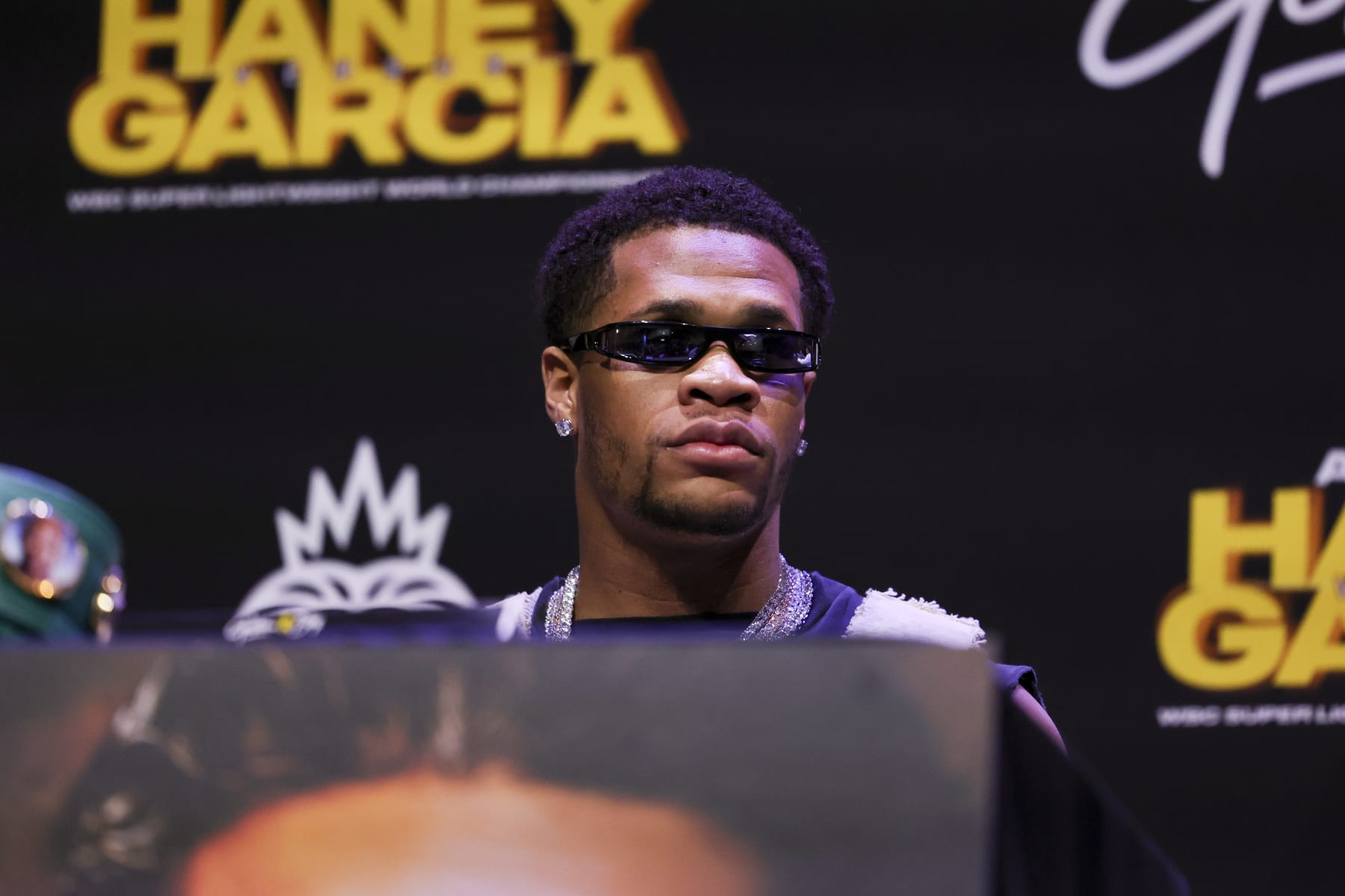LOS ANGELES, CALIFORNIA - FEBRUARY 29: Devin Haney looks on during the Ryan Garcia v Devin Haney press tour at Avalon Hollywood & Bardot on February 29, 2024 in Los Angeles, California. (Photo by Cris Esqueda/Golden Boy/Getty Images)