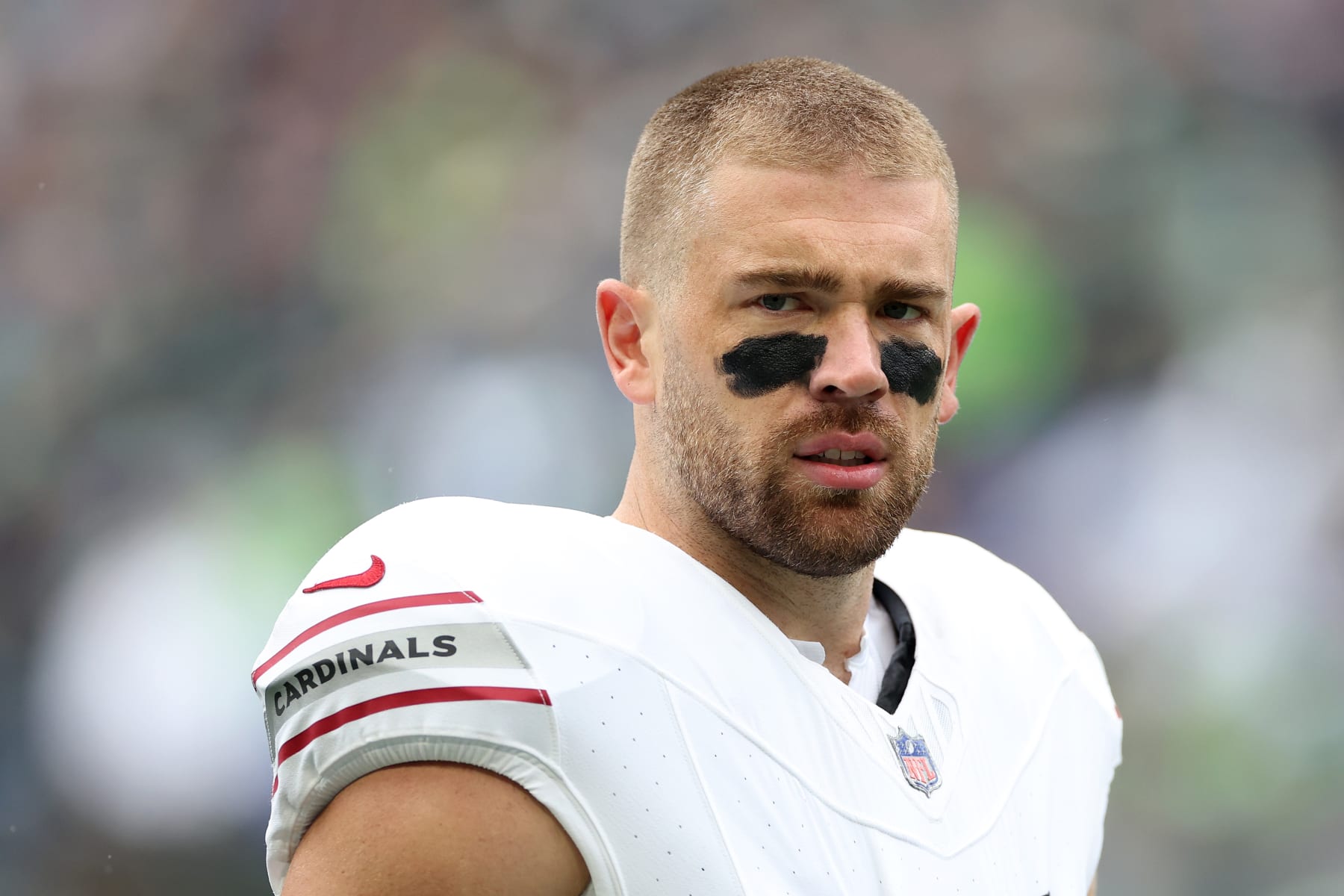 SEATTLE, WASHINGTON - OCTOBER 22: Zach Ertz #86 of the Arizona Cardinals looks on before the game against the Seattle Seahawks at Lumen Field on October 22, 2023 in Seattle, Washington. (Photo by Steph Chambers/Getty Images)