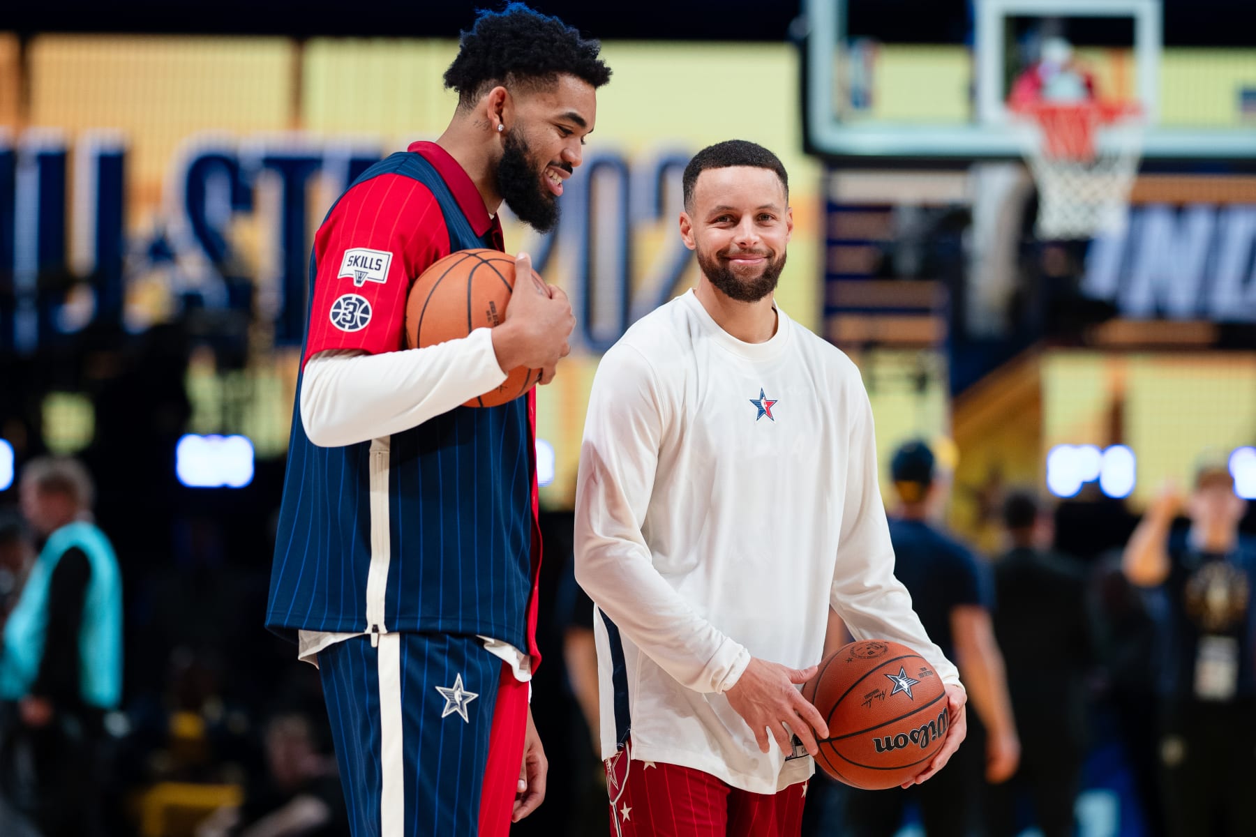 Karl-Anthony Towns and Stephen Curry