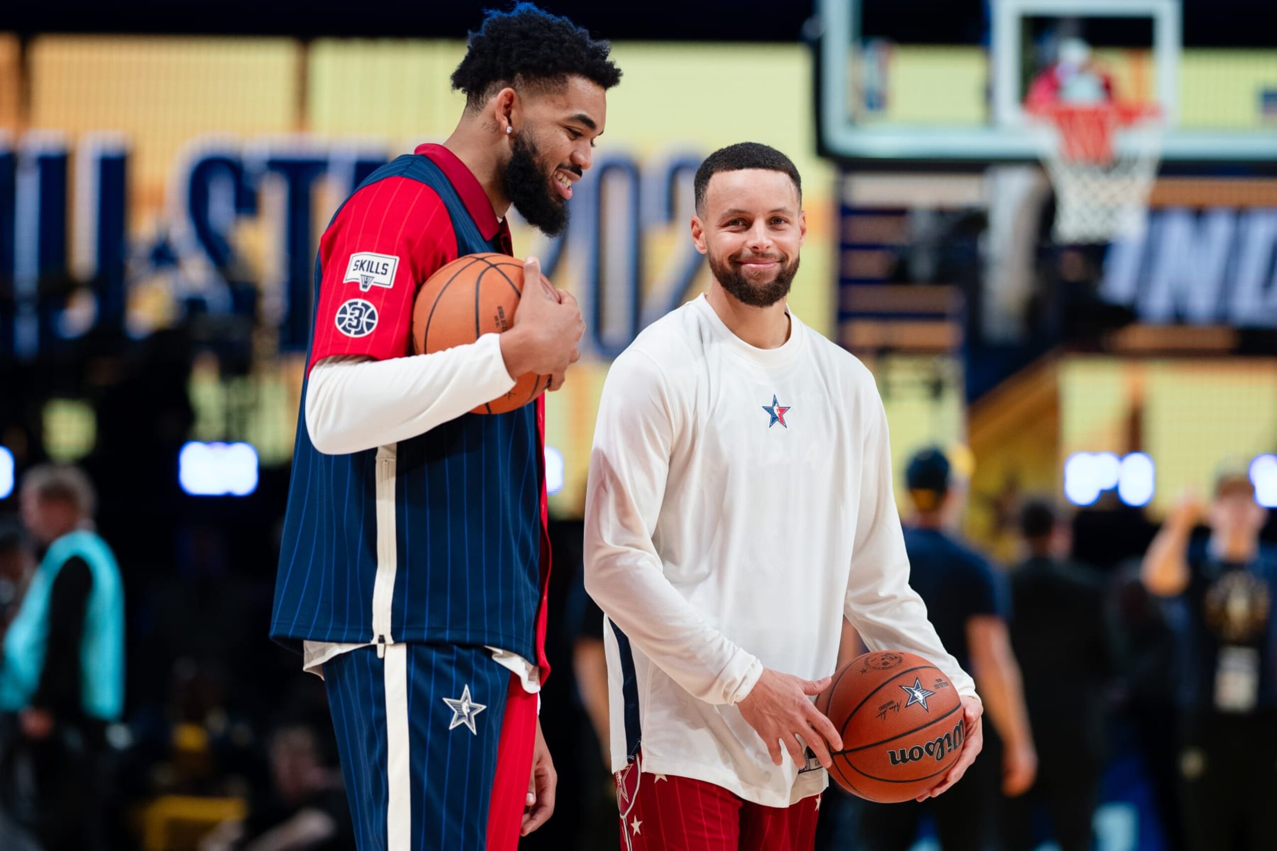 Karl-Anthony Towns and Stephen Curry