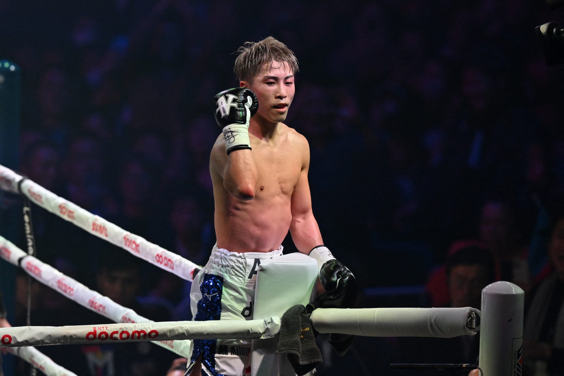 Japan's WBC and WBO super bantamweight champion Naoya Inoue celebrates his victory over Philippines' WBA and IBF super bantamweight champion Marlon Tapales in their four-belt world super bantamweight title unification match at Tokyo's Ariake Arena on December 26, 2023. (Photo by Kazuhiro NOGI / AFP) (Photo by KAZUHIRO NOGI/AFP via Getty Images)