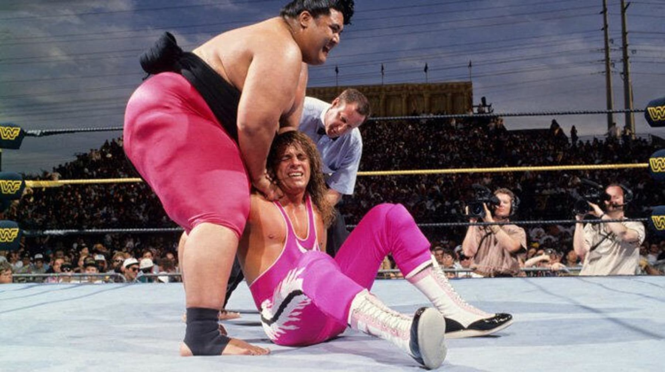 Yokozuna and Bret Hart at WrestleMania 9.