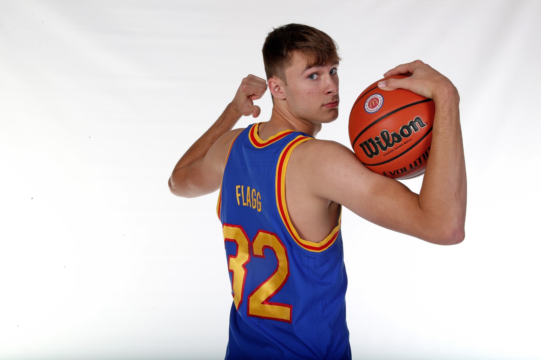 HOUSTON, TX - MARCH 30: McDonalds High School All American forward Cooper Flagg (32) poses for a photo during the McDonalds High School All American Portrait Day at the JW Marriott Houston by the Galleria on March 30, 2024, in Houston, Texas.  (Photo by Brian Spurlock/Icon Sportswire via Getty Images)
