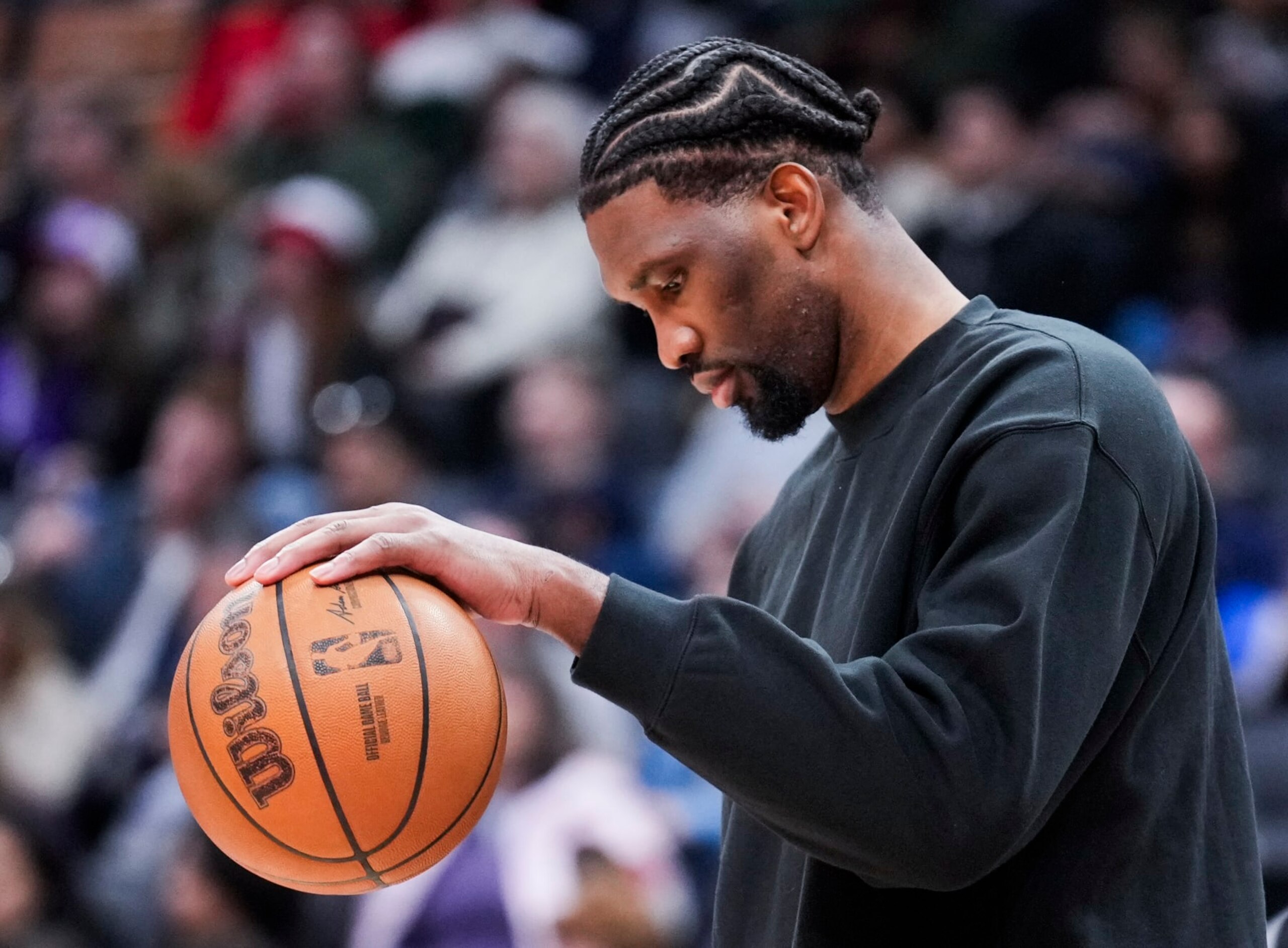 TORONTO, ON - MARCH 31: Joel Embiid #21 of the Philadelphia 76ers, who sat out of the game due to injury, dribbles a ball in a break in play, against Toronto Raptors during the second half of their basketball game at the Scotiabank Arena on March 31, 2024 in Toronto, Ontario, Canada. NOTE TO USER: User expressly acknowledges and agrees that, by downloading and/or using this Photograph, user is consenting to the terms and conditions of the Getty Images License Agreement. (Photo by Mark Blinch/Getty Images) TORONTO, ON - MARCH 31: Joel Embiid #21 of the Philadelphia 76ers, who sat out of the game due to injury, dribbles a ball in a break in play, against Toronto Raptors during the second half of their basketball game at the Scotiabank Arena on March 31, 2024 in Toronto, Ontario, Canada. NOTE TO USER: User expressly acknowledges and agrees that, by downloading and/or using this Photograph, user is consenting to the terms and conditions of the Getty Images License Agreement. (Photo by Mark Blinch/Getty Images)