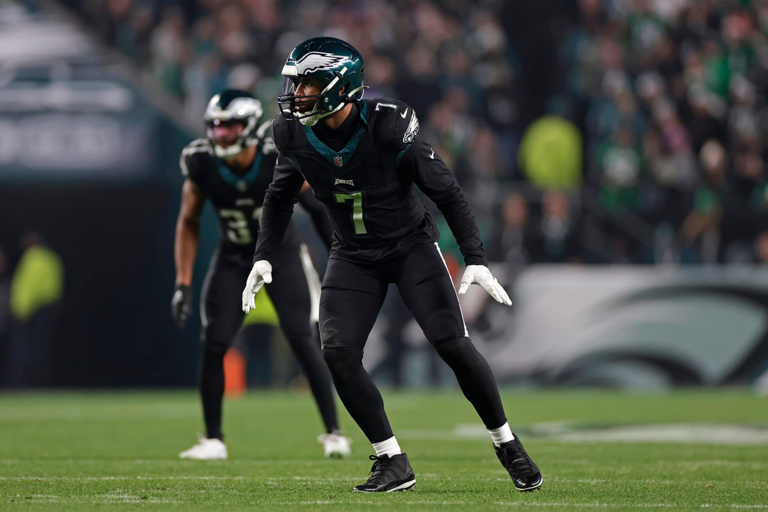 PHILADELPHIA, PENNSYLVANIA - DECEMBER 25: Haason Reddick #7 of the Philadelphia Eagles in action against the New York Giants at Lincoln Financial Field on December 25, 2023 in Philadelphia, Pennsylvania. (Photo by Adam Hunger/Getty Images) PHILADELPHIA, PENNSYLVANIA - DECEMBER 25: Haason Reddick #7 of the Philadelphia Eagles in action against the New York Giants at Lincoln Financial Field on December 25, 2023 in Philadelphia, Pennsylvania. (Photo by Adam Hunger/Getty Images)