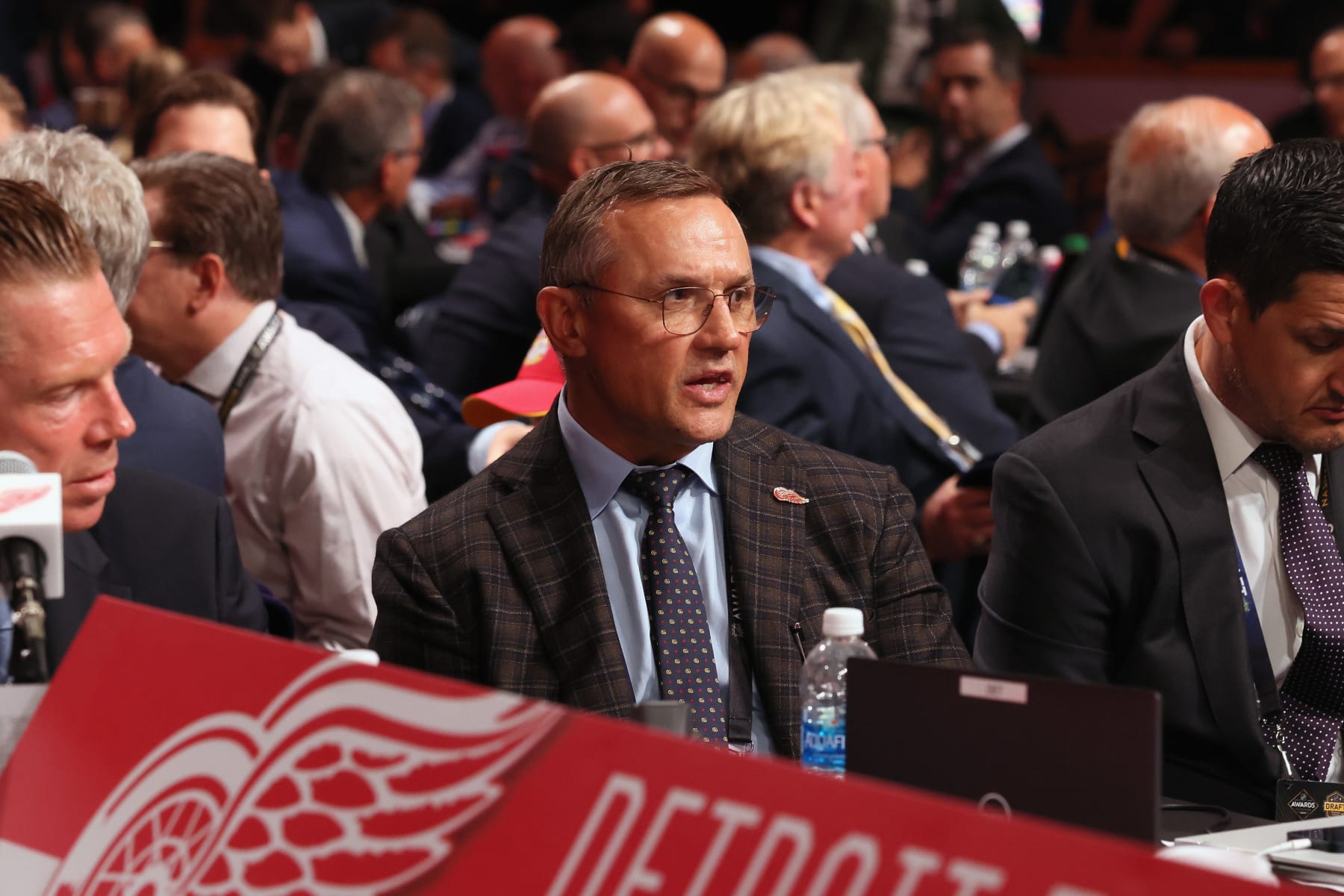 NASHVILLE, TENNESSEE - JUNE 29: Steve Yzerman of the Detroit Red WIngs attends the 2023 NHL Draft at the Bridgestone Arena on June 29, 2023 in Nashville, Tennessee. (Photo by Bruce Bennett/Getty Images)