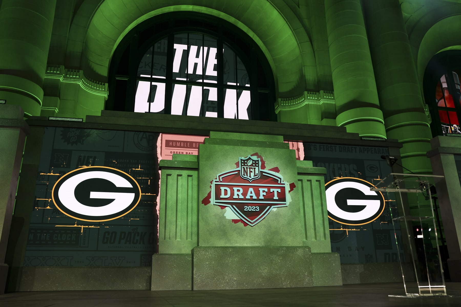 KANSAS CITY, MO - APRIL 28: The Green Bay Packers’ pick is in during Day 2 of the 2023 NFL Draft at Union Station on April 28, 2023 in Kansas City, Missouri. (Photo by Kevin Sabitus/Getty Images)