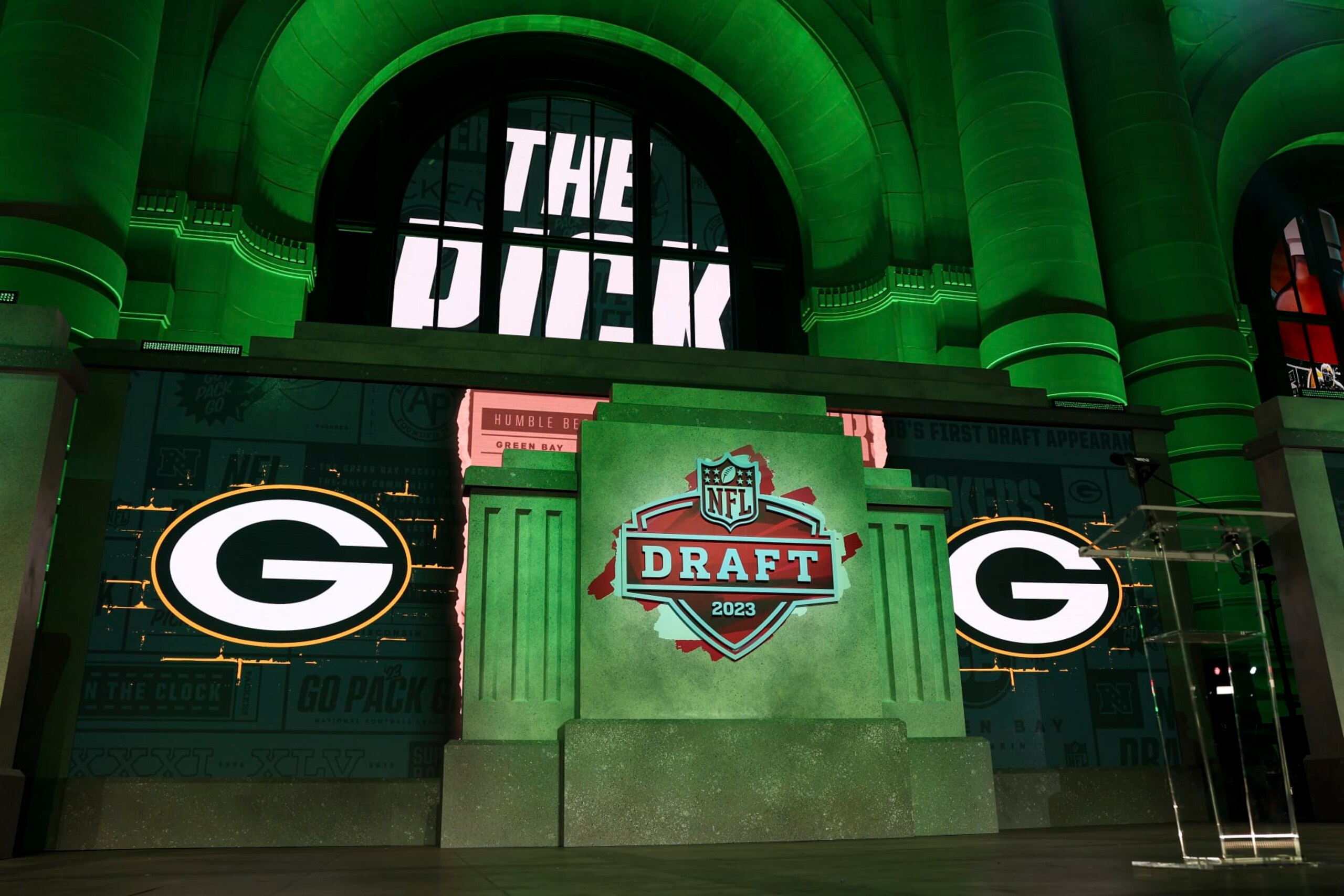 KANSAS CITY, MO - APRIL 28: The Green Bay Packers’ pick is in during Day 2 of the 2023 NFL Draft at Union Station on April 28, 2023 in Kansas City, Missouri. (Photo by Kevin Sabitus/Getty Images)