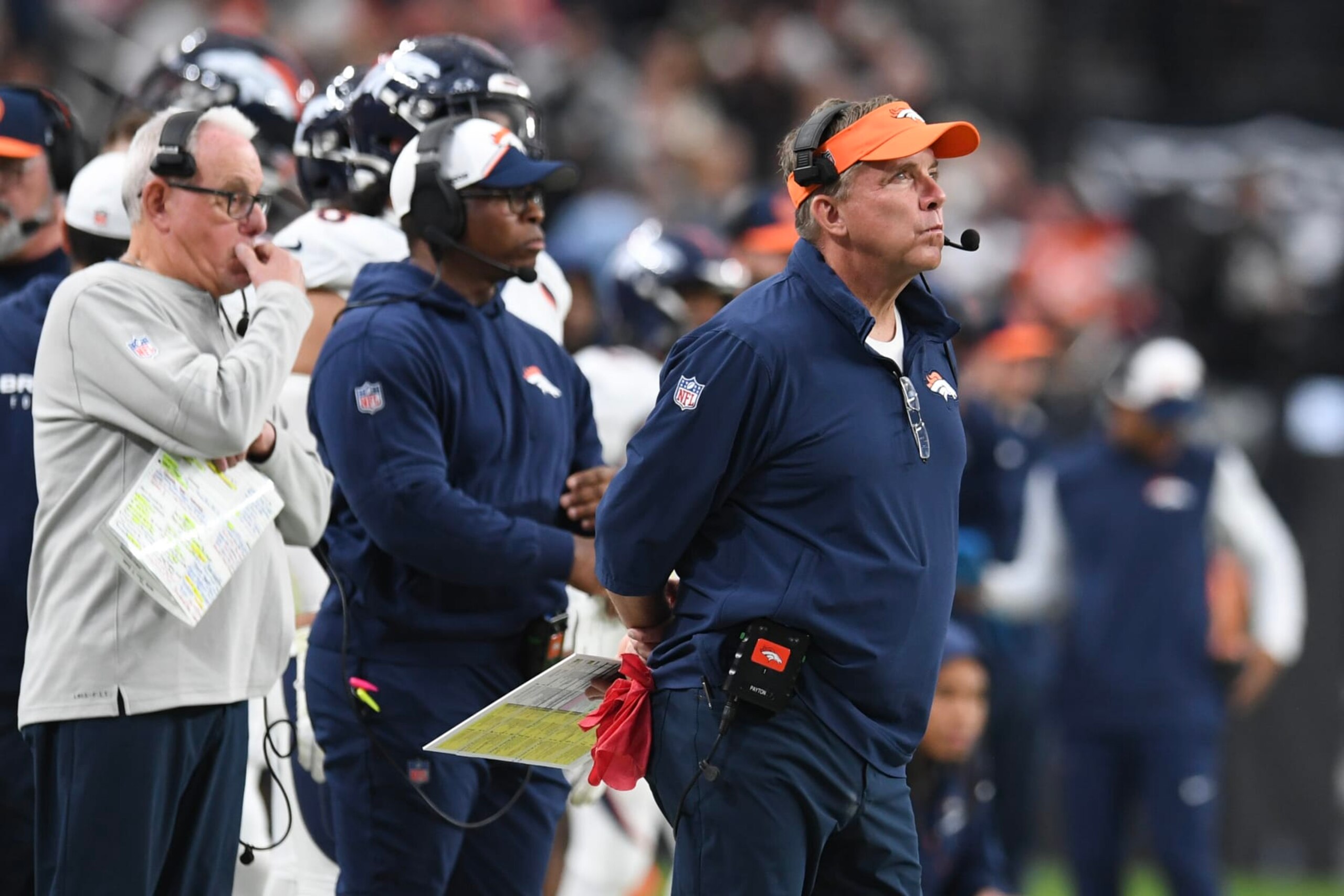 LAS VEGAS, NEVADA - JANUARY 07: Head Coach Sean Payton of the Denver Broncos looks on against the Las Vegas Raiders in the second quarter at Allegiant Stadium on January 07, 2024 in Las Vegas, Nevada. (Photo by Candice Ward/Getty Images) LAS VEGAS, NEVADA - JANUARY 07: Head Coach Sean Payton of the Denver Broncos looks on against the Las Vegas Raiders in the second quarter at Allegiant Stadium on January 07, 2024 in Las Vegas, Nevada. (Photo by Candice Ward/Getty Images)