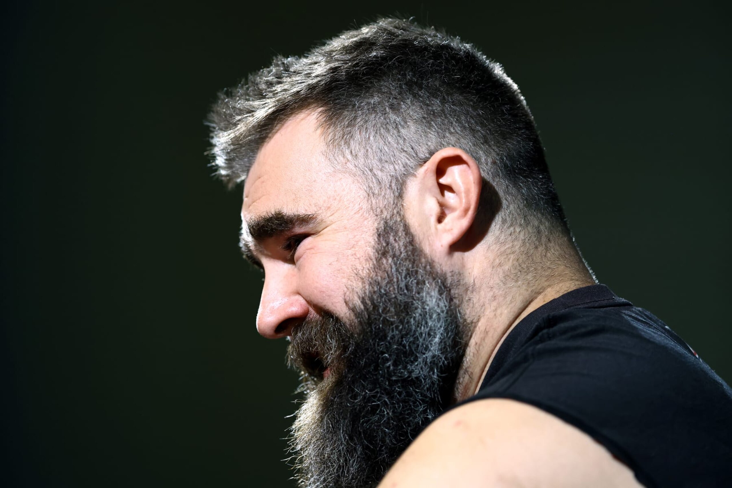 PHILADELPHIA, PENNSYLVANIA - MARCH 04: Jason Kelce #62 of the Philadelphia Eagles reacts after announcing his retirement from the NFL at NovaCare Complex on March 04, 2024 in Philadelphia, Pennsylvania. (Photo by Tim Nwachukwu/Getty Images) PHILADELPHIA, PENNSYLVANIA - MARCH 04: Jason Kelce #62 of the Philadelphia Eagles reacts after announcing his retirement from the NFL at NovaCare Complex on March 04, 2024 in Philadelphia, Pennsylvania. (Photo by Tim Nwachukwu/Getty Images)