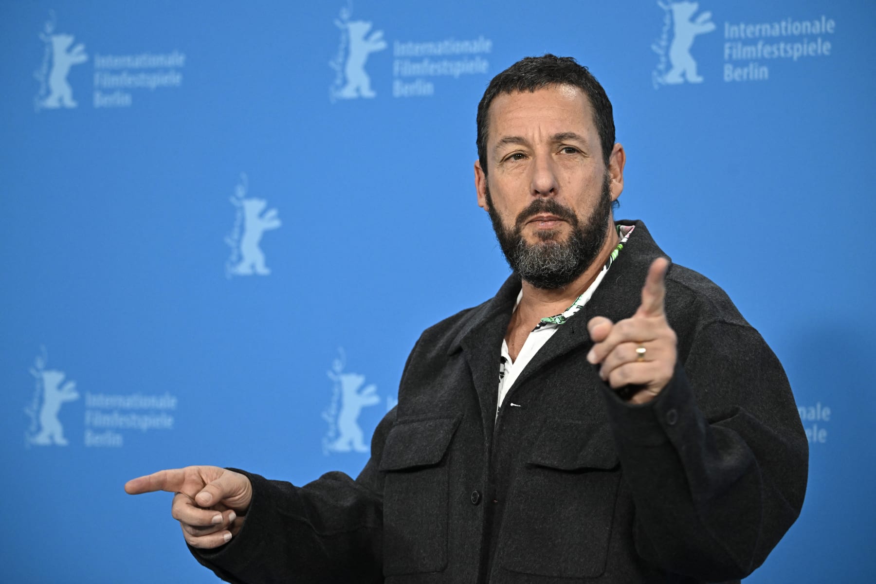 US actor Adam Sandler poses during a photo call for the film 'Spaceman' presented in the Berlinale Special Gala at the 74th Berlinale, Europe's first major film festival of the year, in Berlin on February 21, 2024. (Photo by Tobias SCHWARZ / AFP) (Photo by TOBIAS SCHWARZ/AFP via Getty Images)