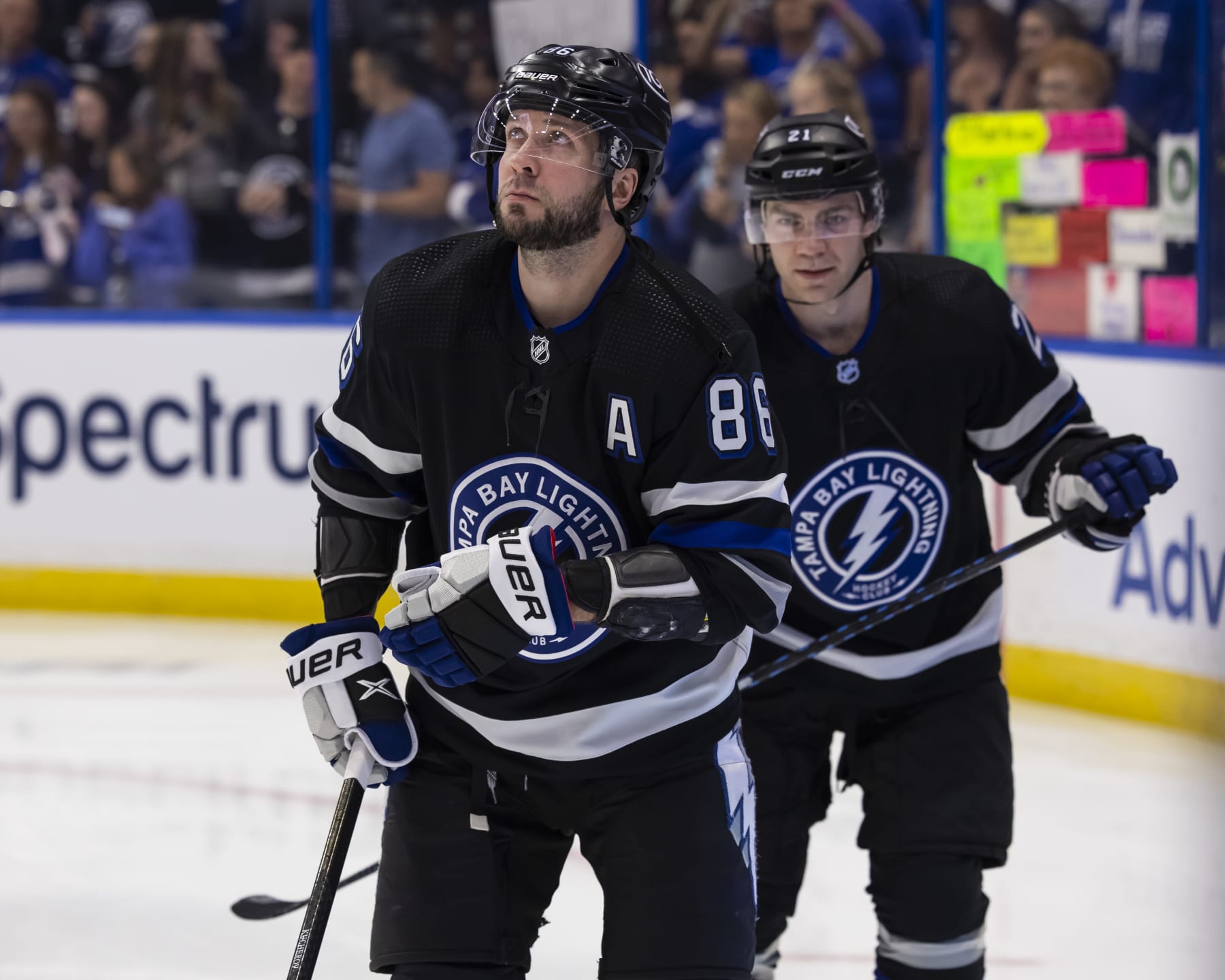 TAMPA, FL - MARCH 30: Nikita Kucherov #86 of the Tampa Bay Lightning gets ready for the game against the New York Islanders at Amalie Arena on March 30, 2024 in Tampa, Florida. (Photo by Mark LoMoglio/NHLI via Getty Images)