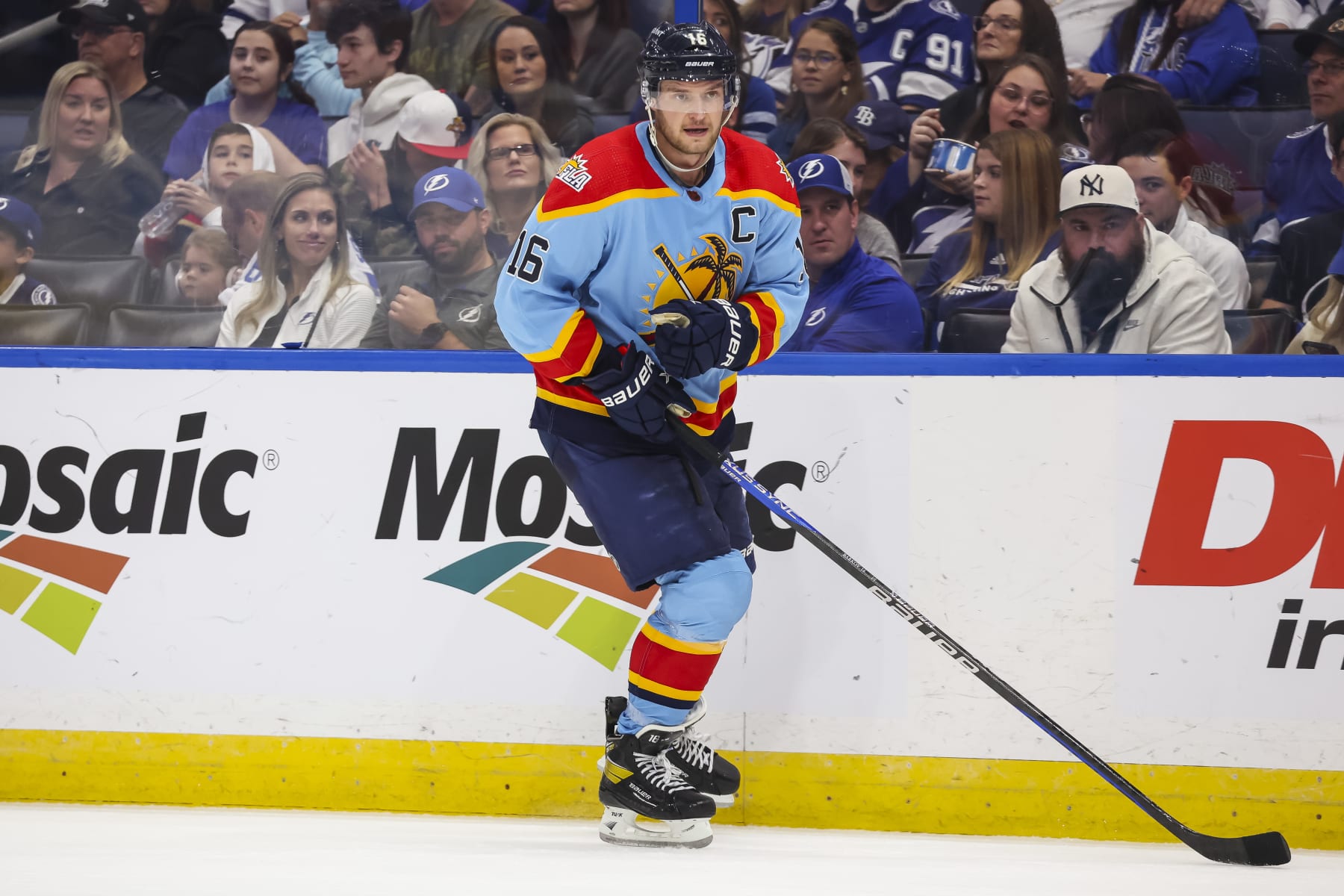 TAMPA, FL - DECEMBER 10: Aleksander Barkov #16 of the Florida Panthers against Tampa Bay Lightning during the second period at Amalie Arena on December 10, 2022 in Tampa, Florida. (Photo by Mark LoMoglio/NHLI via Getty Images)