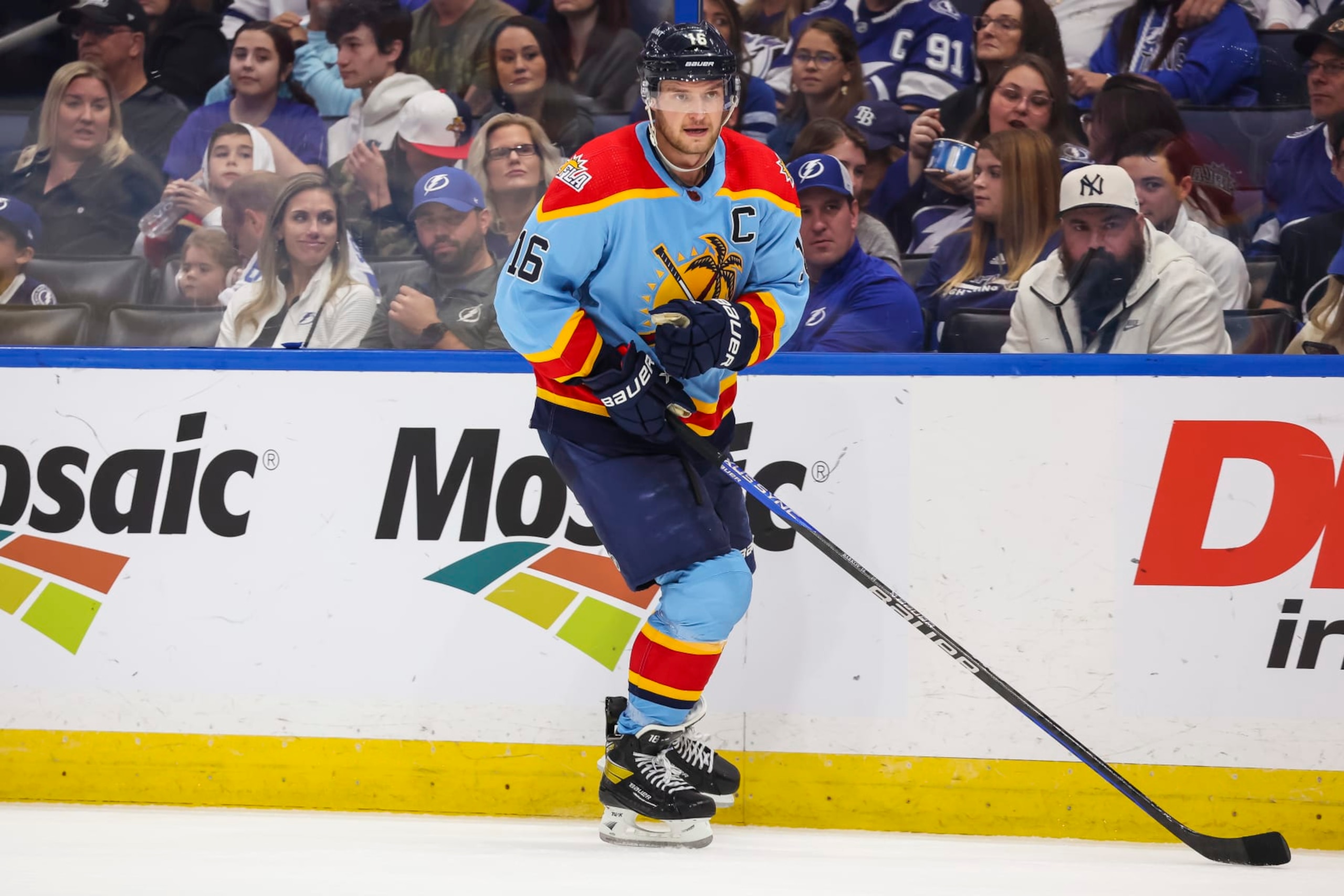 TAMPA, FL - DECEMBER 10: Aleksander Barkov #16 of the Florida Panthers against Tampa Bay Lightning during the second period at Amalie Arena on December 10, 2022 in Tampa, Florida. (Photo by Mark LoMoglio/NHLI via Getty Images)