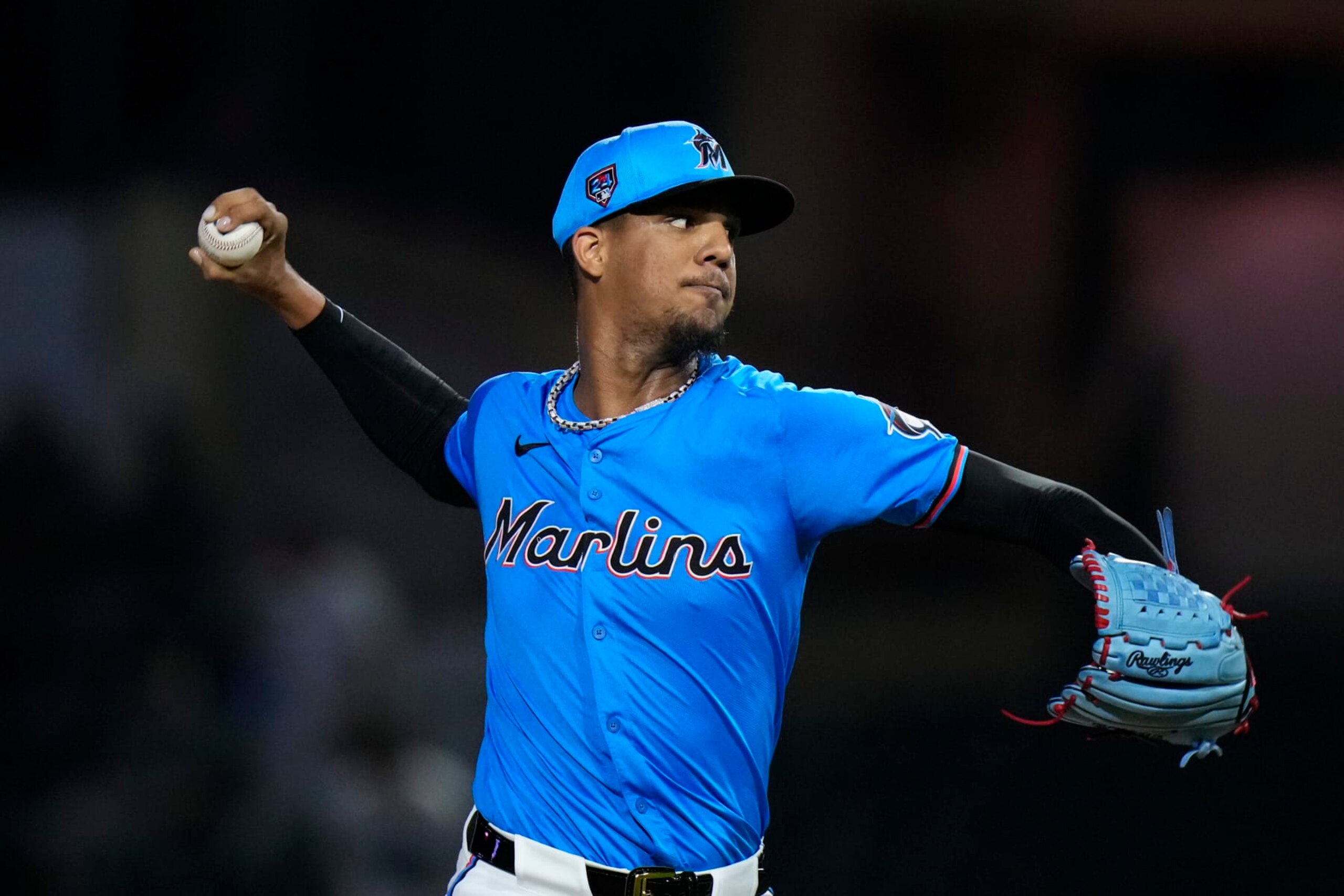 JUPITER, FLORIDA - MARCH 08: Eury Perez #39 of the Miami Marlins throws a pitch during a spring training game against the New York Mets at Roger Dean Stadium on March 08, 2024 in Jupiter, Florida. (Photo by Rich Storry/Getty Images) JUPITER, FLORIDA - MARCH 08: Eury Perez #39 of the Miami Marlins throws a pitch during a spring training game against the New York Mets at Roger Dean Stadium on March 08, 2024 in Jupiter, Florida. (Photo by Rich Storry/Getty Images)