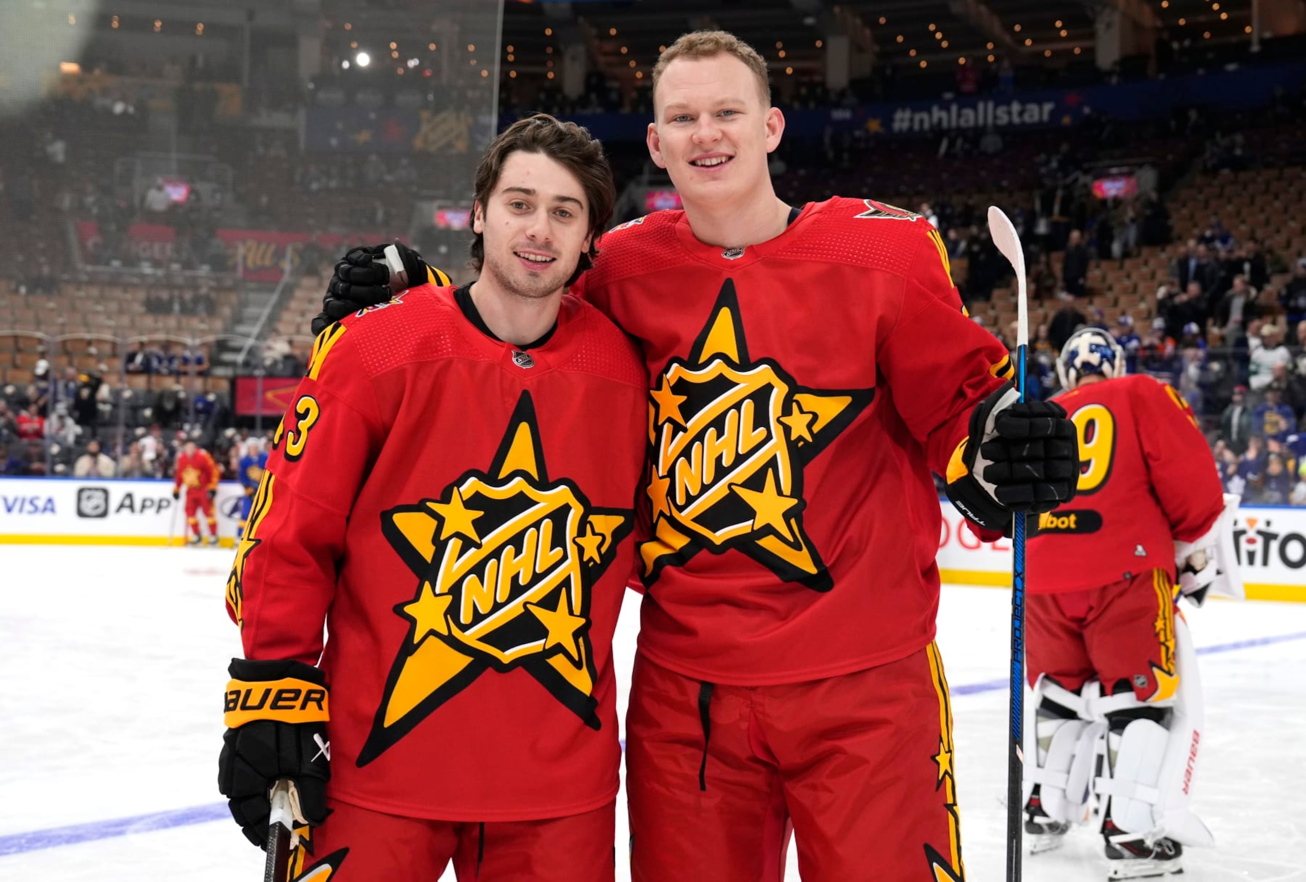Vancouver Canucks captain Quinn Hughes (left) and Ottawa Senators captain Brady Tkachuk at the 2024 Honda NHL All-Star Game. Vancouver Canucks captain Quinn Hughes (left) and Ottawa Senators captain Brady Tkachuk at the 2024 Honda NHL All-Star Game.