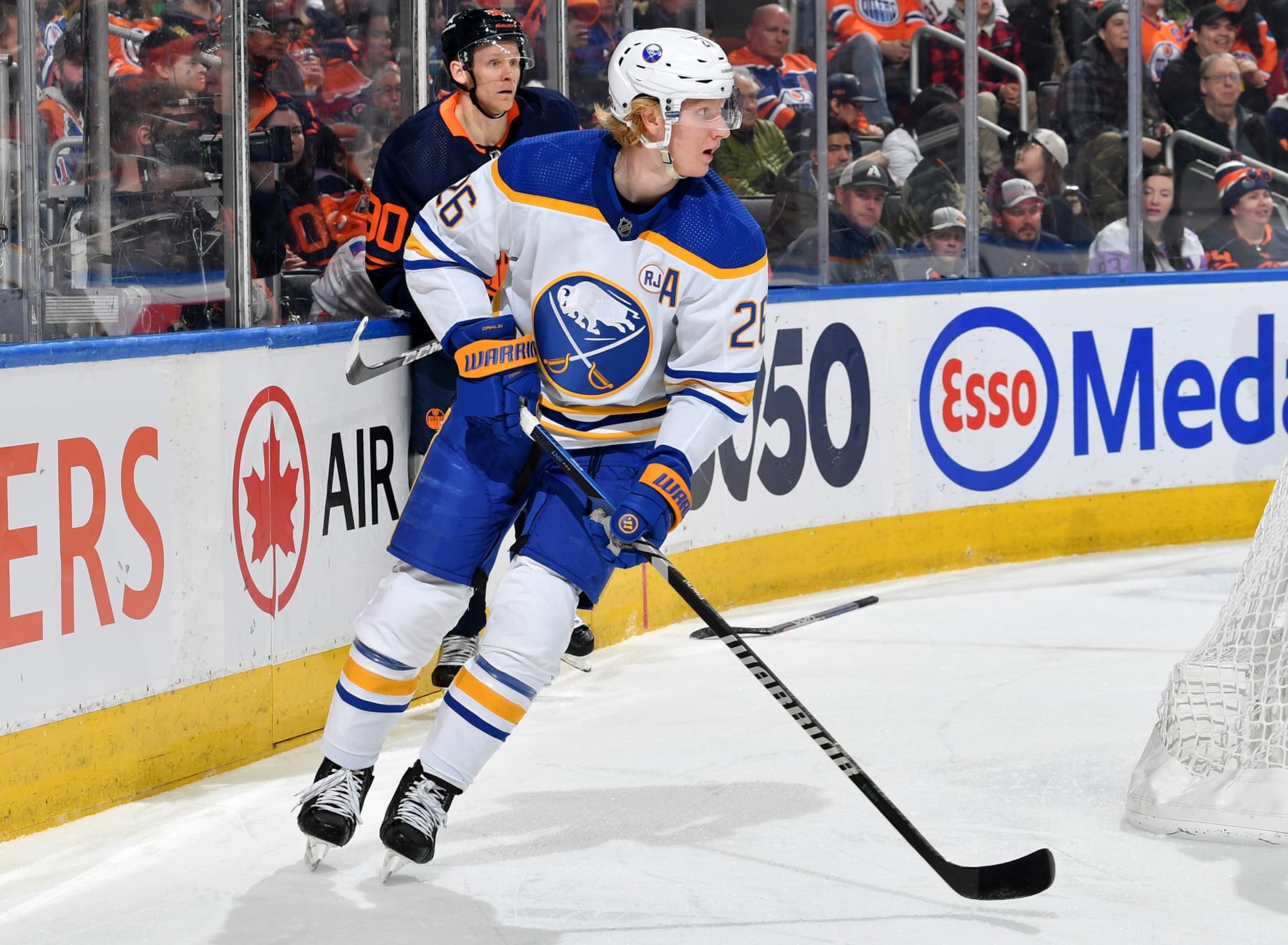 EDMONTON, CANADA - MARCH 21: Rasmus Dahlin #26 of the Buffalo Sabres in action during the game against the Edmonton Oilers at Rogers Place on March 21, 2024, in Edmonton, Alberta, Canada. (Photo by Andy Devlin/NHLI via Getty Images) EDMONTON, CANADA - MARCH 21: Rasmus Dahlin #26 of the Buffalo Sabres in action during the game against the Edmonton Oilers at Rogers Place on March 21, 2024, in Edmonton, Alberta, Canada. (Photo by Andy Devlin/NHLI via Getty Images)