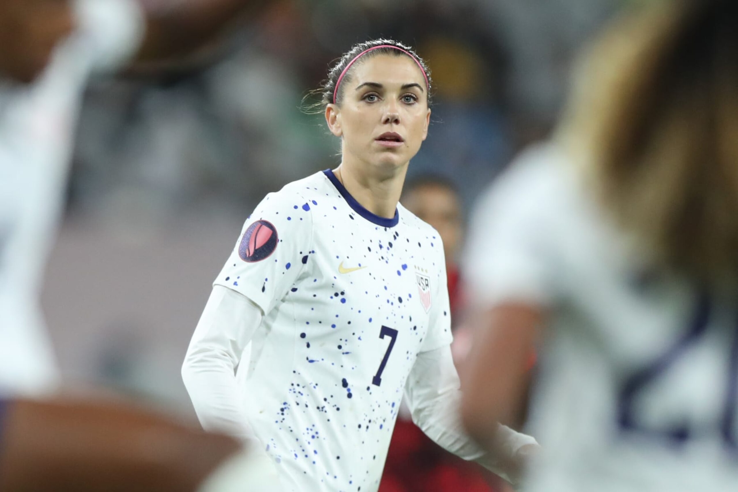 SAN DIEGO, CALIFORNIA - MARCH 6: Alex Morgan #7 of United States looks on during Semifinals - 2024 Concacaf W Gold Cup match between Canada and United States at Snapdragon Stadium on March 6, 2024 in San Diego, California. (Photo by Omar Vega/Getty Images)