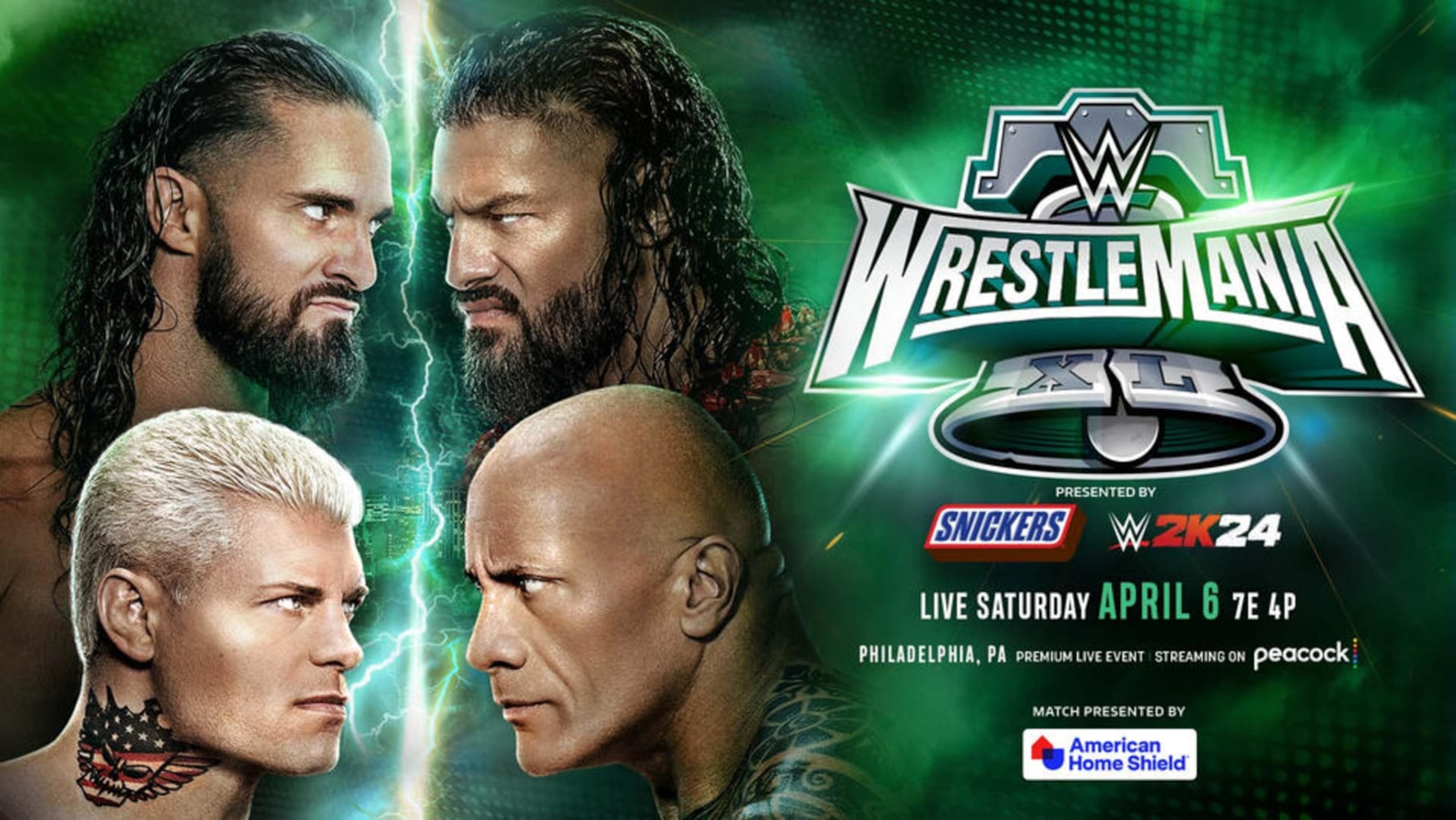 Seth Rollins, Roman Reigns, Cody Rhodes and The Rock. Seth Rollins, Roman Reigns, Cody Rhodes and The Rock.