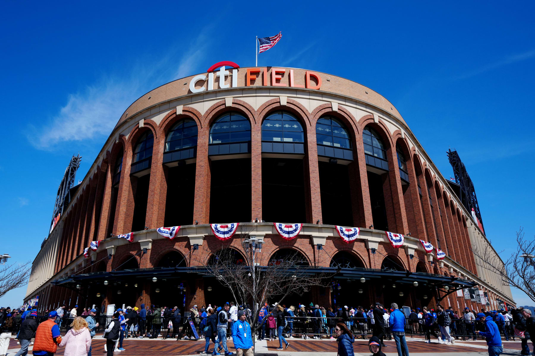 NEW YORK, NY - MARCH 29:  A general view of the exterior of Citi Field prior to the game between the Milwaukee Brewers and the New York Mets at Citi Field on Friday, March 29, 2024 in New York, New York. (Photo by Mary DeCicco/MLB Photos via Getty Images)