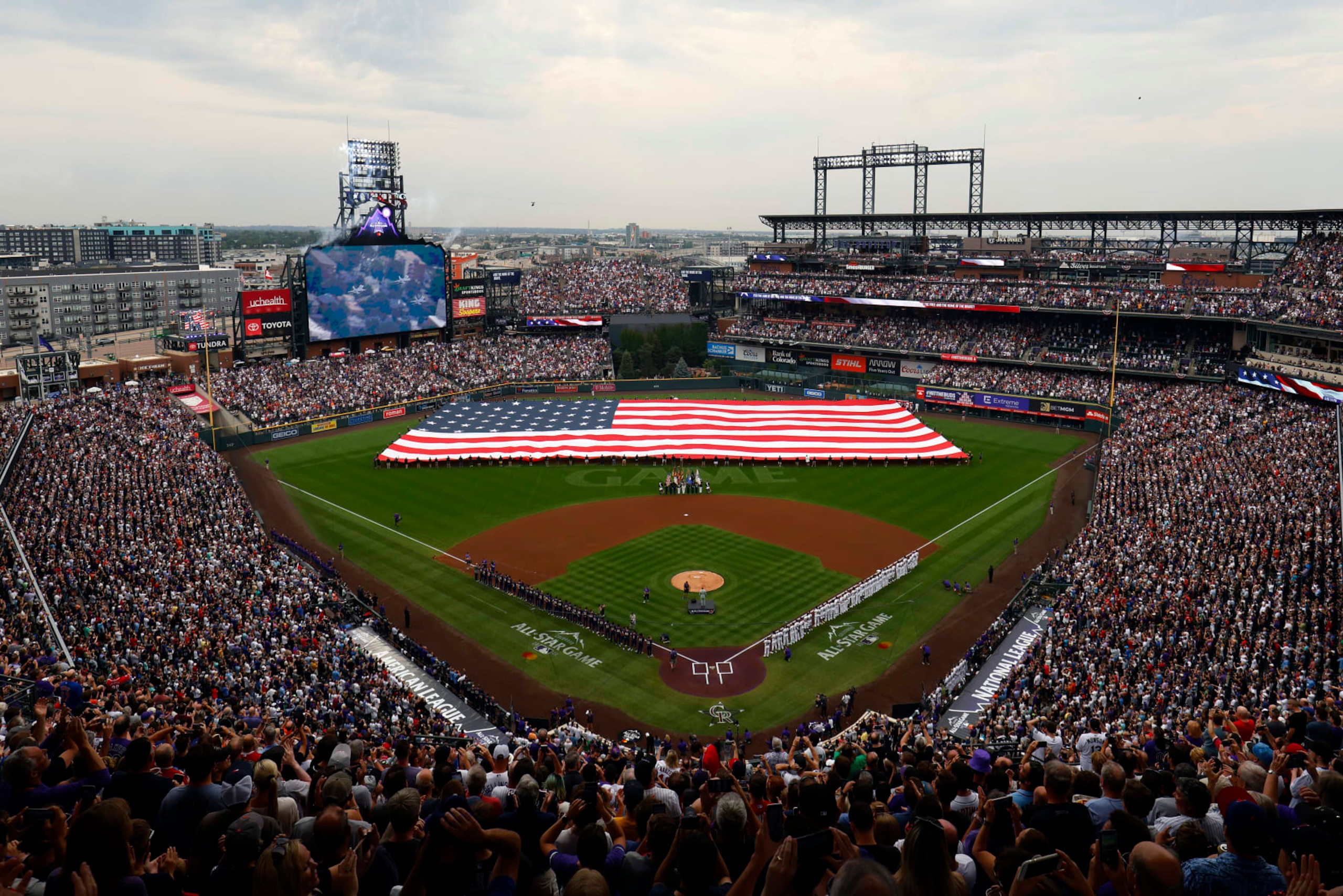 DENVER, COLORADO - JULY 13: A general view during the national anthem prior to the 91st MLB All-Star Game at Coors Field on July 13, 2021 in Denver, Colorado. (Photo by Justin Edmonds/Getty Images)