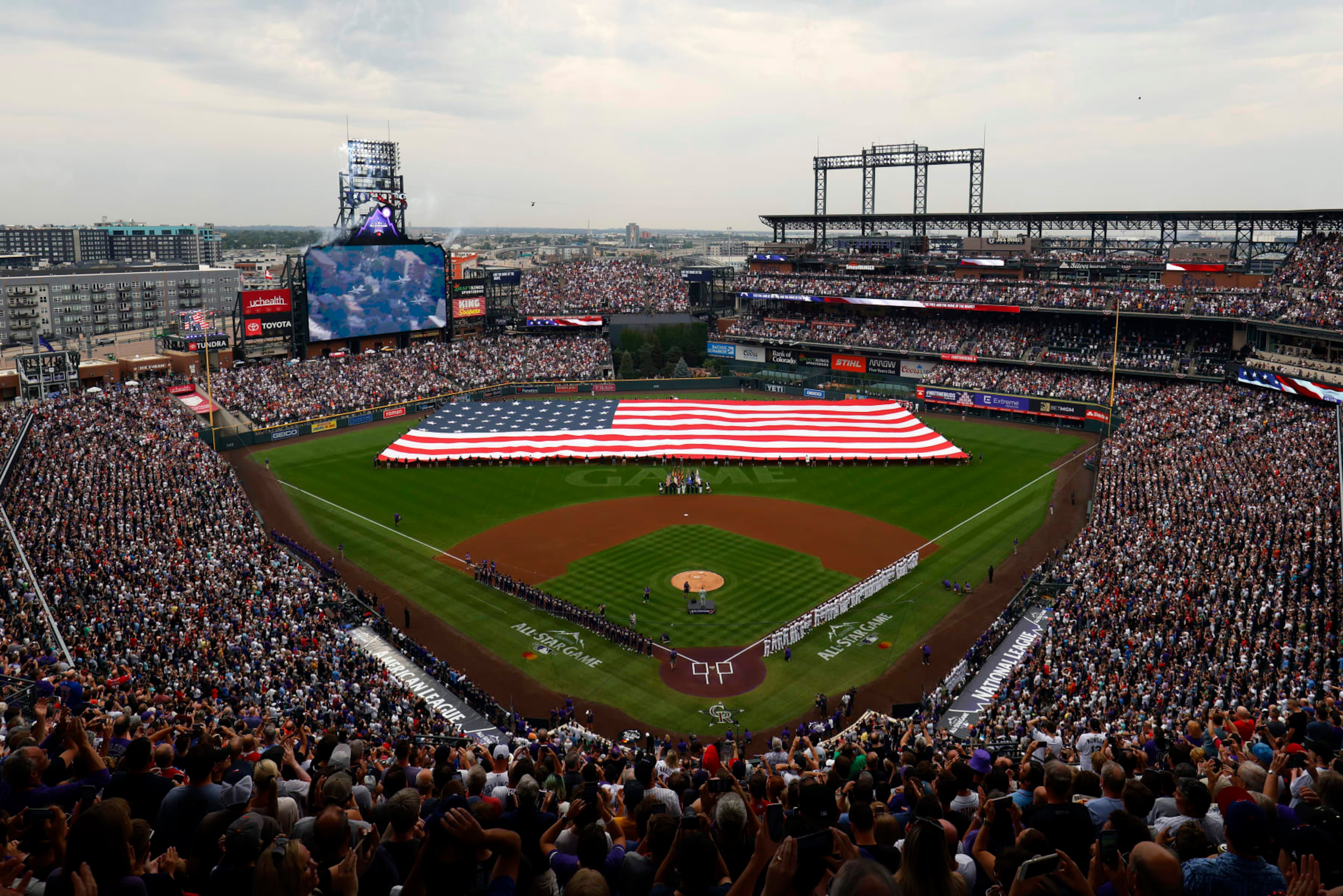DENVER, COLORADO - JULY 13: A general view during the national anthem prior to the 91st MLB All-Star Game at Coors Field on July 13, 2021 in Denver, Colorado. (Photo by Justin Edmonds/Getty Images) DENVER, COLORADO - JULY 13: A general view during the national anthem prior to the 91st MLB All-Star Game at Coors Field on July 13, 2021 in Denver, Colorado. (Photo by Justin Edmonds/Getty Images)
