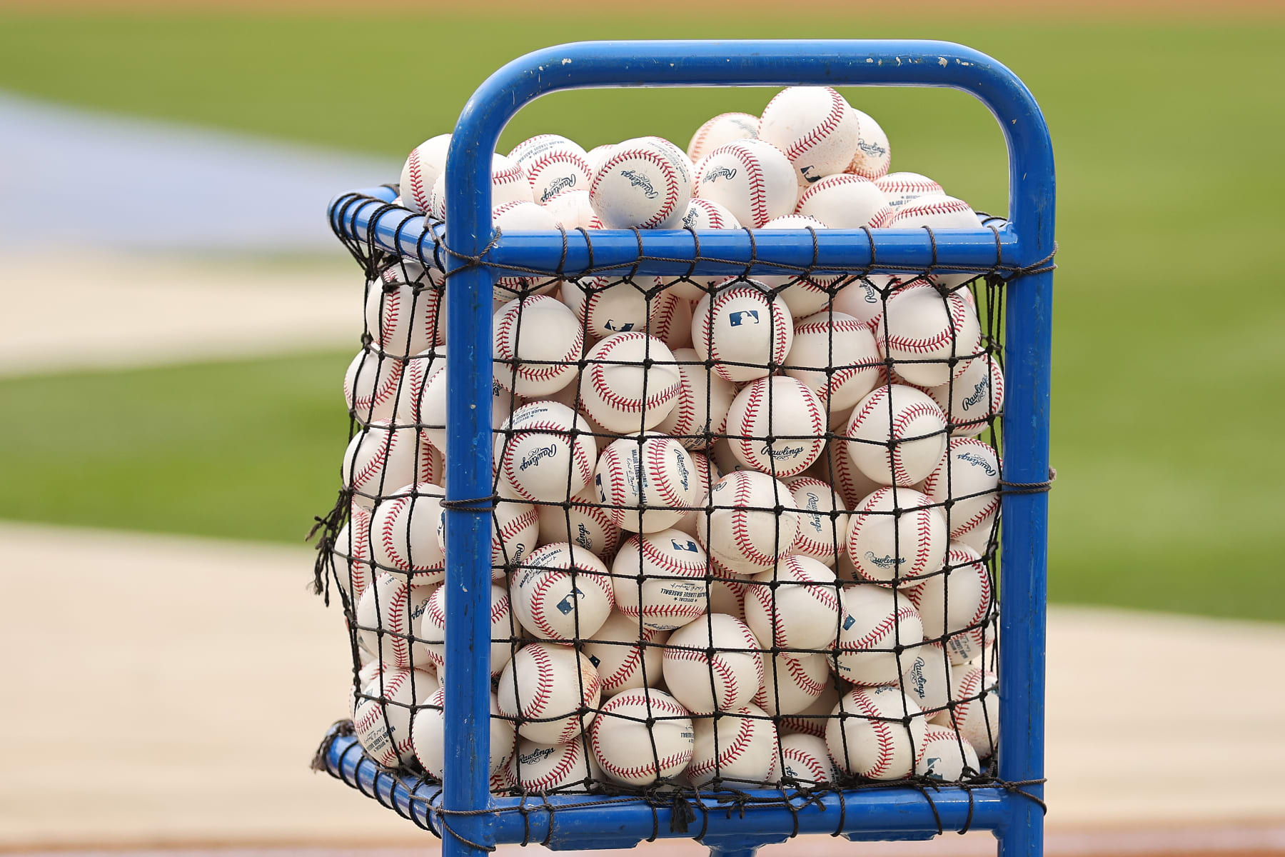 CHICAGO, ILLINOIS - APRIL 01: A detail of baseballs prior to the game between the Chicago Cubs and the Colorado Rockies at Wrigley Field on April 01, 2024 in Chicago, Illinois. (Photo by Michael Reaves/Getty Images)