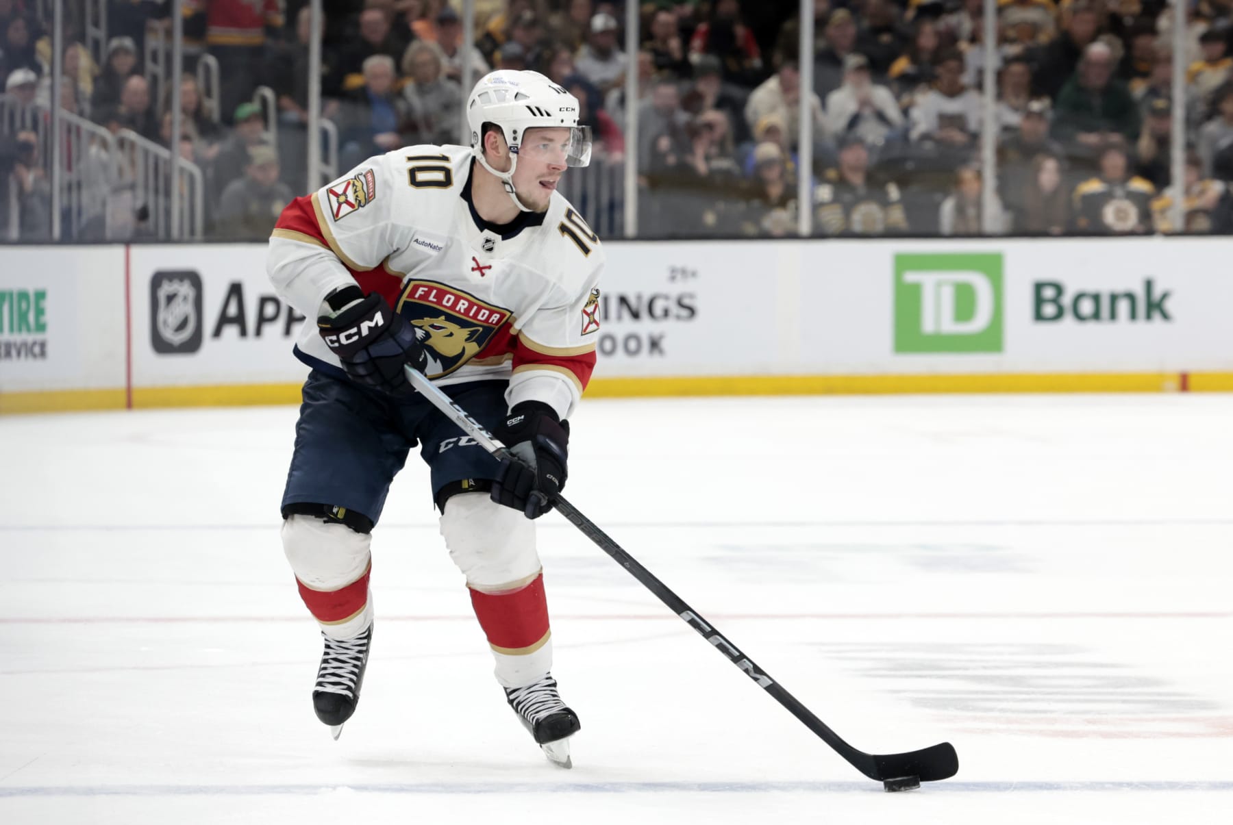 BOSTON, MA - APRIL 06: Florida Panthers left wing Vladimir Tarasenko (10) gains the blue line during a game between the Boston Bruins and the Florida Panthers on April 6, 2024, at TD Garden in Boston, Massachusetts. (Photo by Fred Kfoury III/Icon Sportswire via Getty Images)