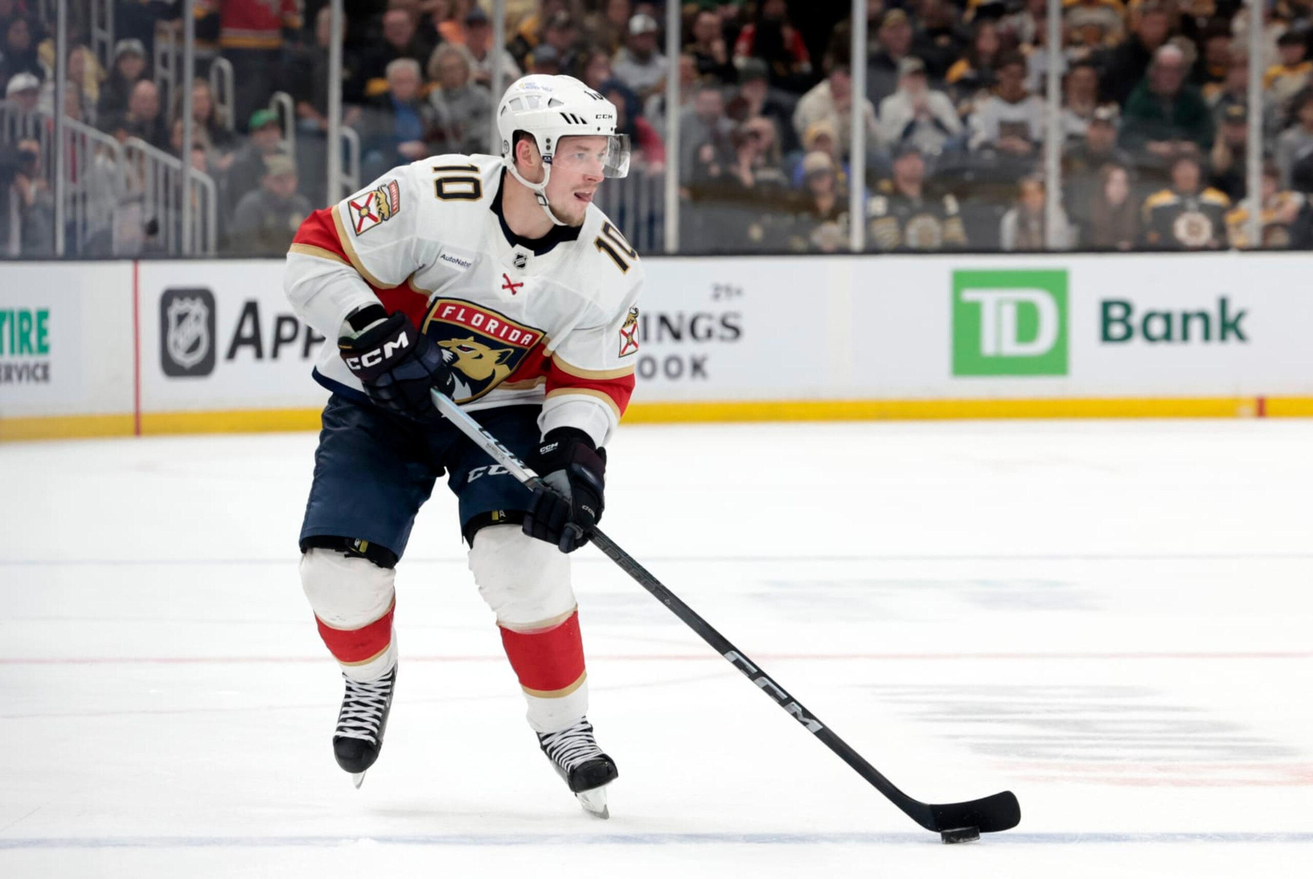 BOSTON, MA - APRIL 06: Florida Panthers left wing Vladimir Tarasenko (10) gains the blue line during a game between the Boston Bruins and the Florida Panthers on April 6, 2024, at TD Garden in Boston, Massachusetts. (Photo by Fred Kfoury III/Icon Sportswire via Getty Images)