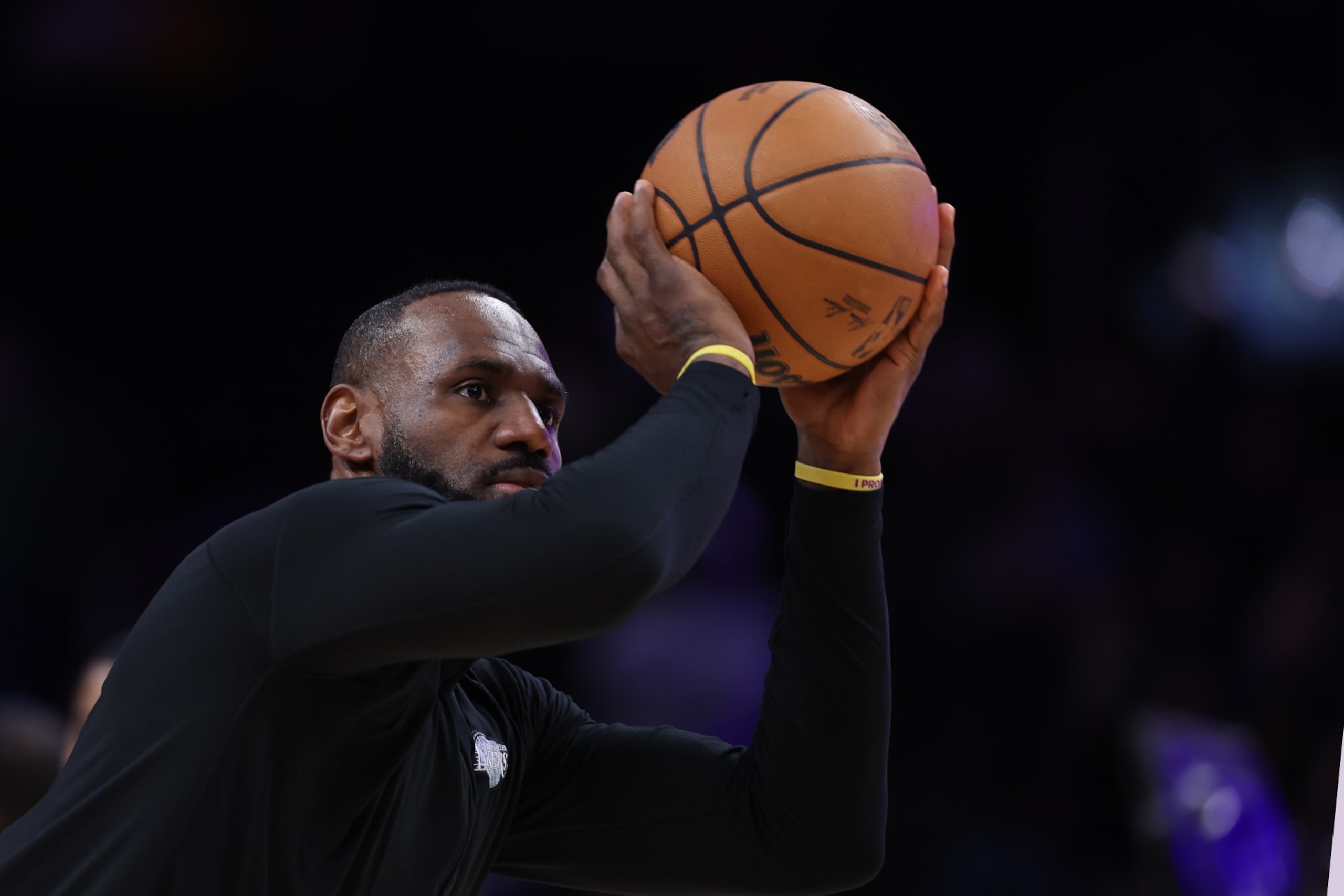 WASHINGTON, DC - APRIL 03: LeBron James #23 of the Los Angeles Lakers looks on before playing against the Washington Wizards at Capital One Arena on April 03, 2024 in Washington, DC. NOTE TO USER: User expressly acknowledges and agrees that, by downloading and or using this photograph, User is consenting to the terms and conditions of the Getty Images License Agreement. (Photo by Patrick Smith/Getty Images)
