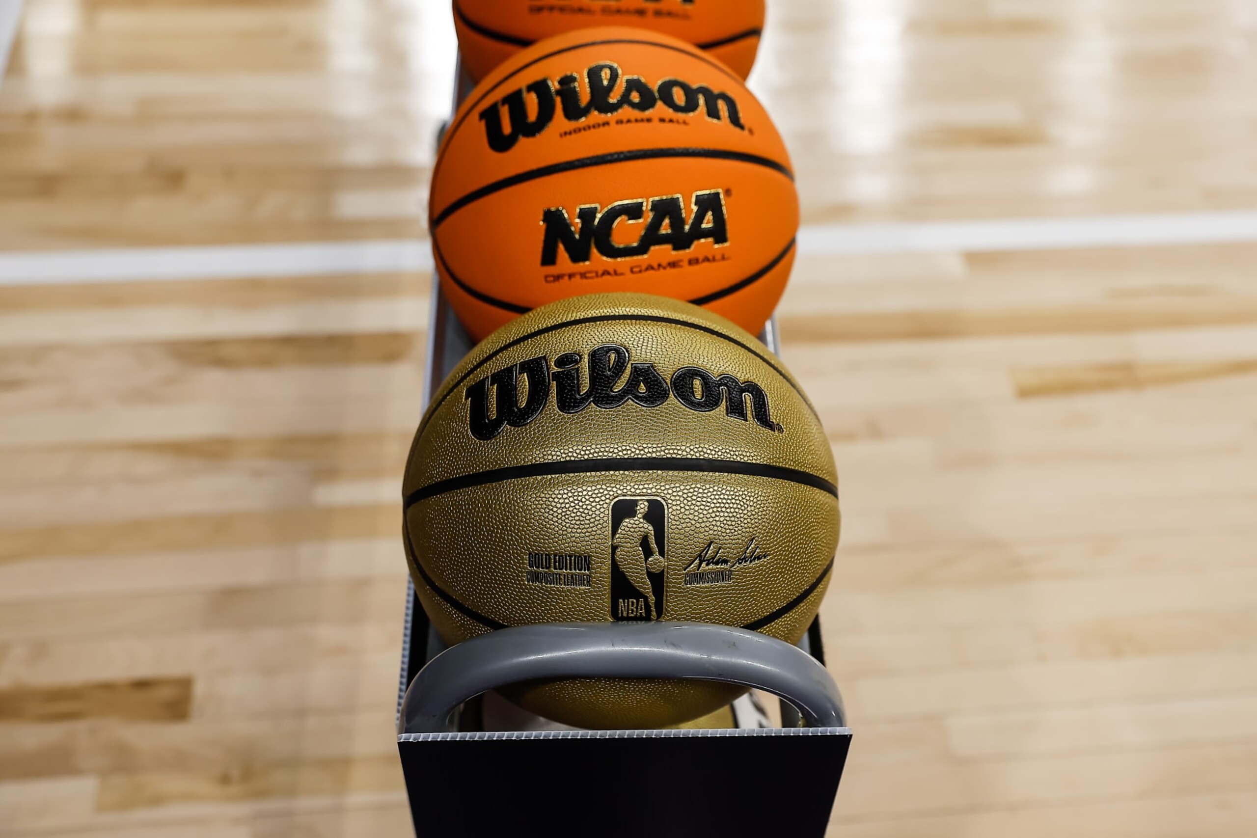 PHOENIX, AZ - APRIL 04: Basketballs on a cart during the Hanes Men's 3-Point Championship on April 4, 2024 at Global Credit Union Arena in Phoenix, Arizona. (Photo by Kevin Abele/Icon Sportswire via Getty Images) PHOENIX, AZ - APRIL 04: Basketballs on a cart during the Hanes Men's 3-Point Championship on April 4, 2024 at Global Credit Union Arena in Phoenix, Arizona. (Photo by Kevin Abele/Icon Sportswire via Getty Images)