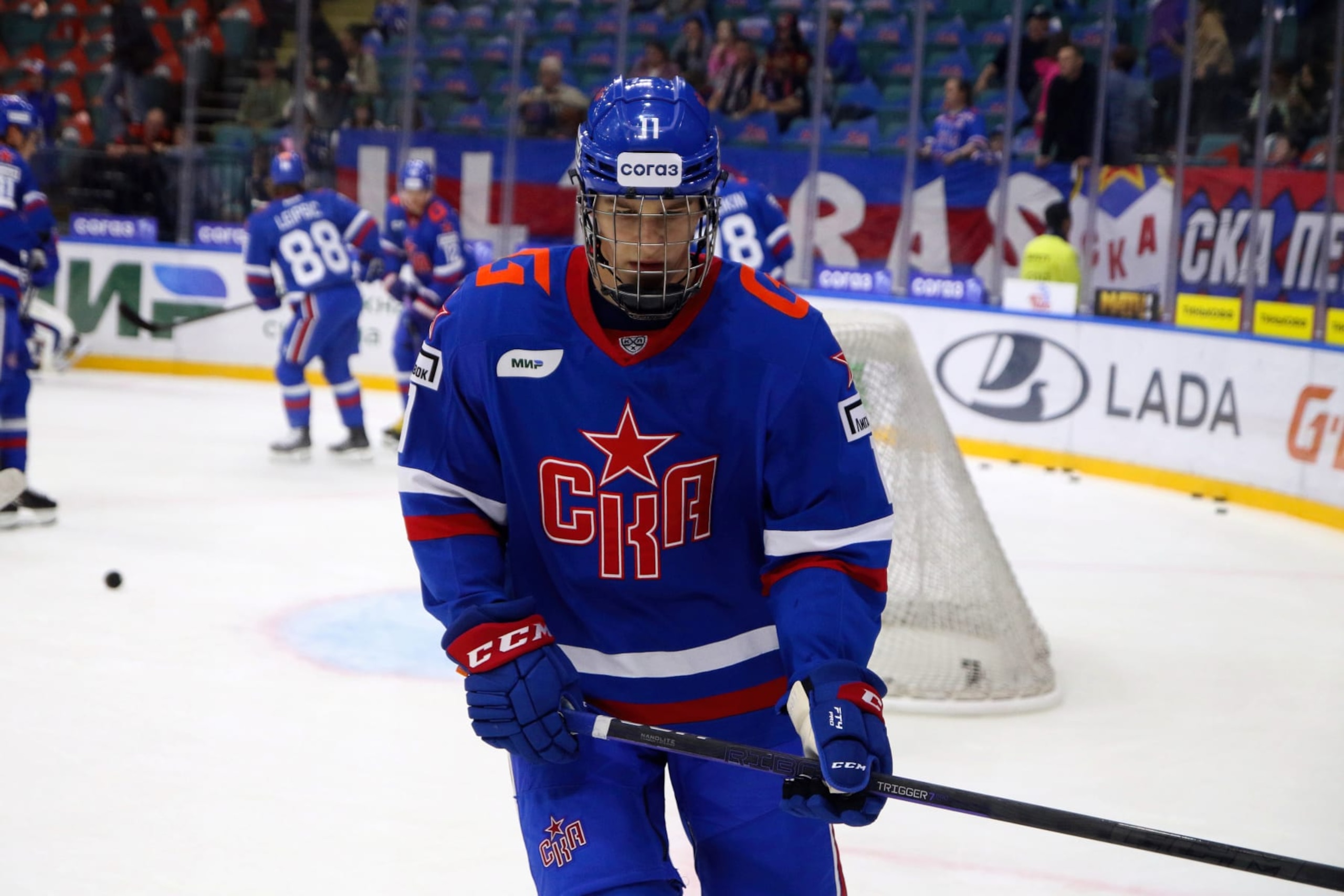 SAINT PETERSBURG, RUSSIA - 2023/09/12: SKA Hockey Club player, Ivan Demidov (11) seen in action during the Kontinental Hockey League, regular season KHL 2023 - 2024 between SKA Saint Petersburg and Spartak Moscow at the Ice Sports Palace.
(Final score; SKA Saint Petersburg 0:3 Spartak Moscow). (Photo by Maksim Konstantinov/SOPA Images/LightRocket via Getty Images) SAINT PETERSBURG, RUSSIA - 2023/09/12: SKA Hockey Club player, Ivan Demidov (11) seen in action during the Kontinental Hockey League, regular season KHL 2023 - 2024 between SKA Saint Petersburg and Spartak Moscow at the Ice Sports Palace.
(Final score; SKA Saint Petersburg 0:3 Spartak Moscow). (Photo by Maksim Konstantinov/SOPA Images/LightRocket via Getty Images)