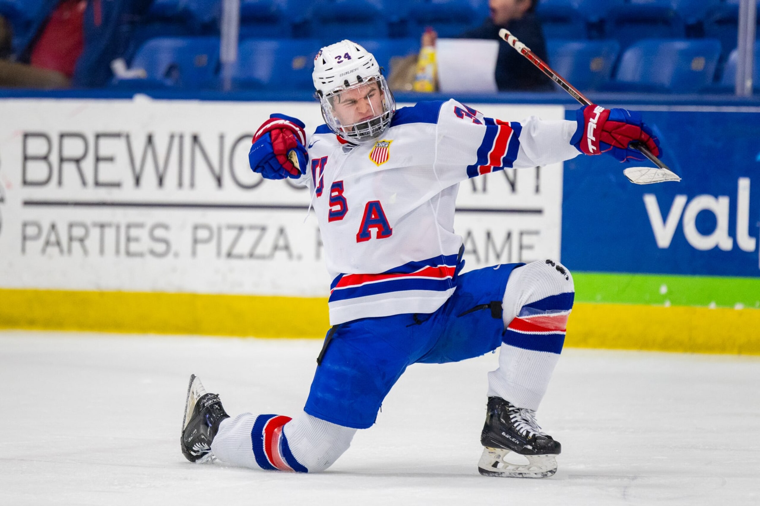 PLYMOUTH, MI - FEBRUARY 7: Cole Eiserman #34 of Team USA celebrates his goal during U18 Five Nations Tournament between Team Finland and Team USA at USA Hockey Arena on February 7, 2024 in Plymouth, Michigan. (Photo by Michael Miller/ISI Photos/Getty Images) PLYMOUTH, MI - FEBRUARY 7: Cole Eiserman #34 of Team USA celebrates his goal during U18 Five Nations Tournament between Team Finland and Team USA at USA Hockey Arena on February 7, 2024 in Plymouth, Michigan. (Photo by Michael Miller/ISI Photos/Getty Images)