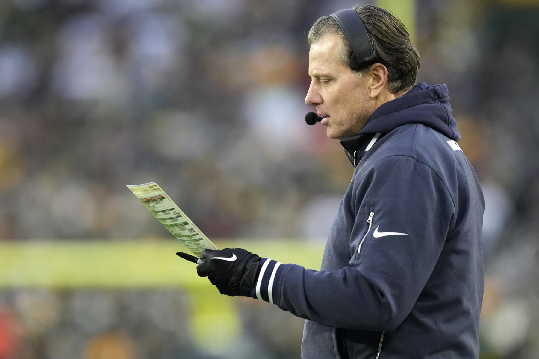 GREEN BAY, WISCONSIN - JANUARY 07: Head coach Matt Eberflus of the Chicago Bears looks on during the first half in the game against the Green Bay Packers at Lambeau Field on January 07, 2024 in Green Bay, Wisconsin. (Photo by Patrick McDermott/Getty Images)
