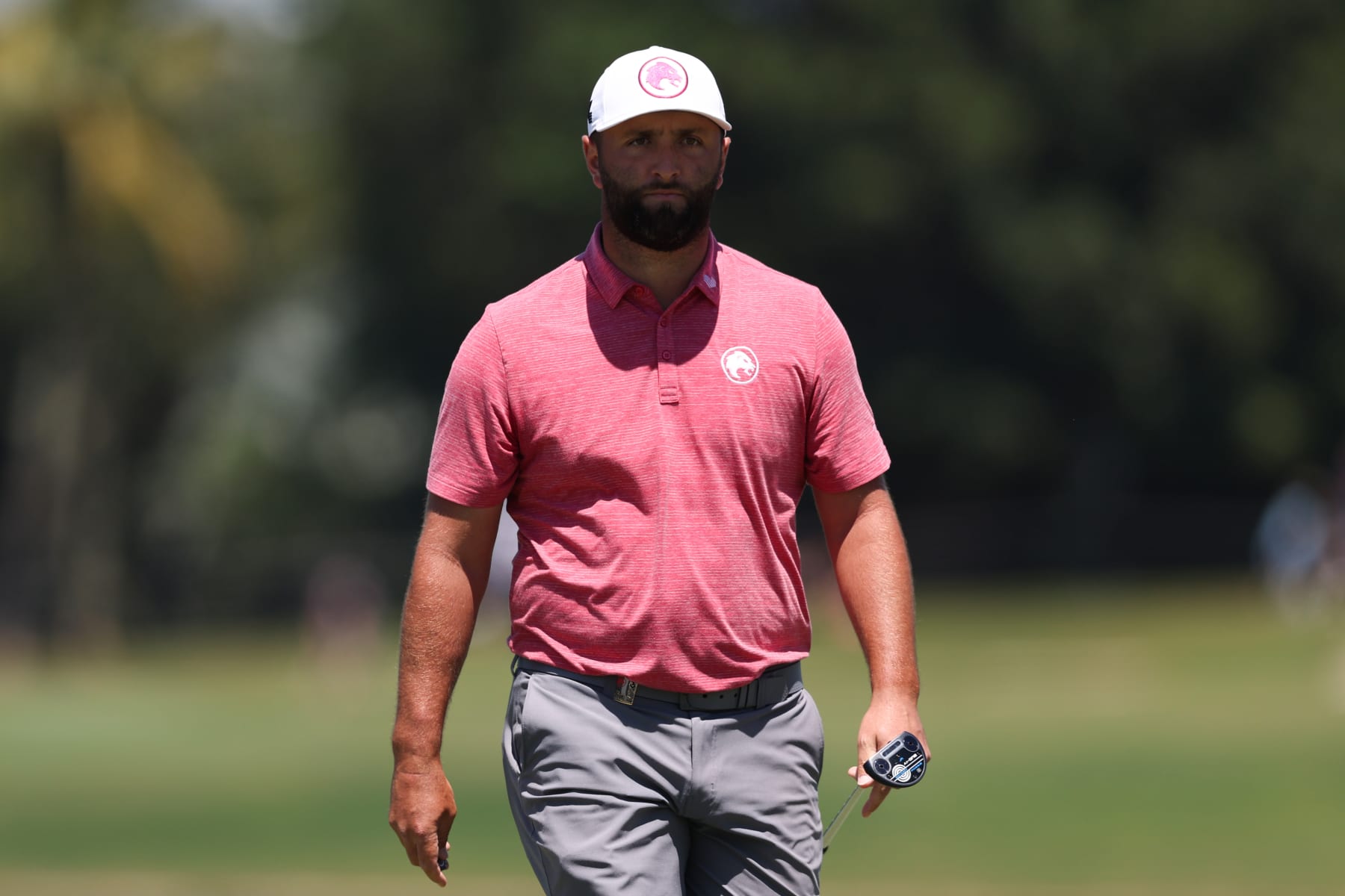 DORAL, FLORIDA - APRIL 05: Captain Jon Rahm of Legion XIII looks on at the fourth green during day one of the LIV Golf Invitational - Miami at Trump National Doral Miami on April 05, 2024 in Doral, Florida. (Photo by Megan Briggs/Getty Images)