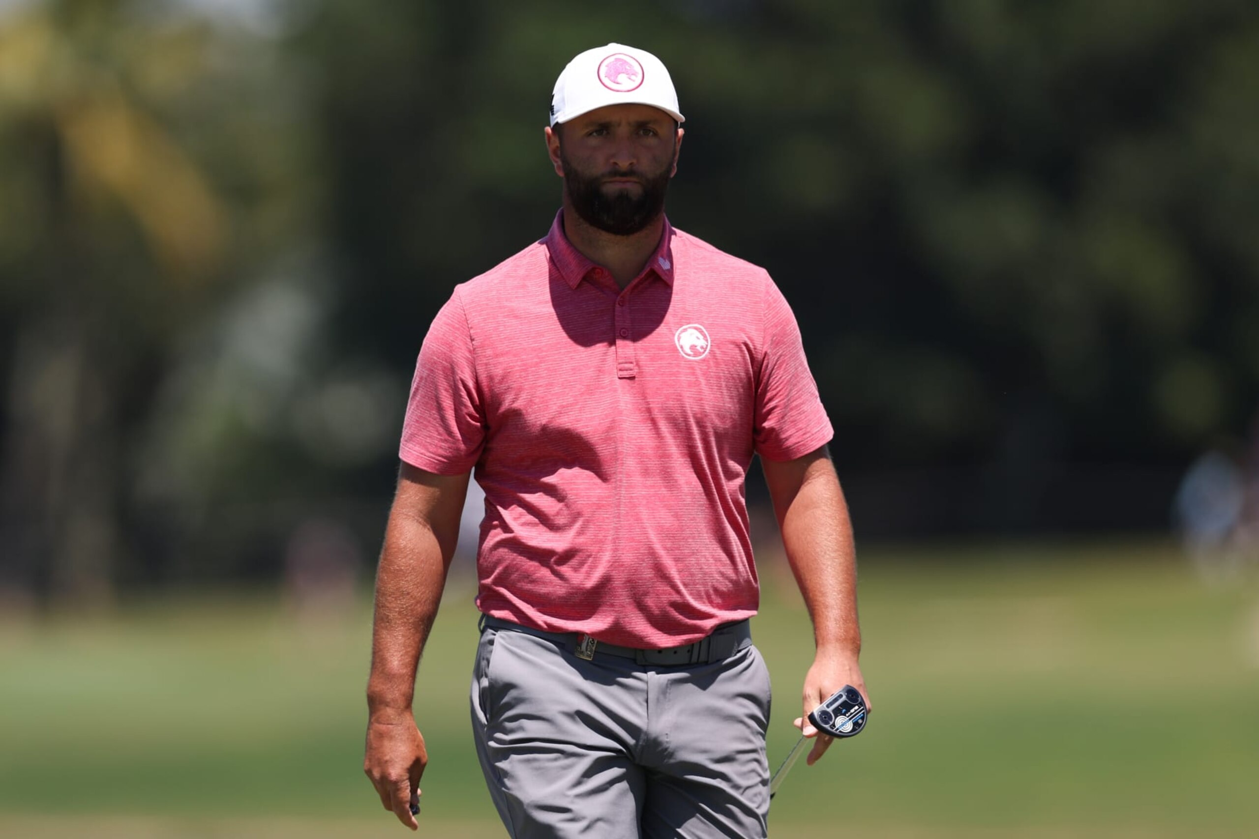 DORAL, FLORIDA - APRIL 05: Captain Jon Rahm of Legion XIII looks on at the fourth green during day one of the LIV Golf Invitational - Miami at Trump National Doral Miami on April 05, 2024 in Doral, Florida. (Photo by Megan Briggs/Getty Images)