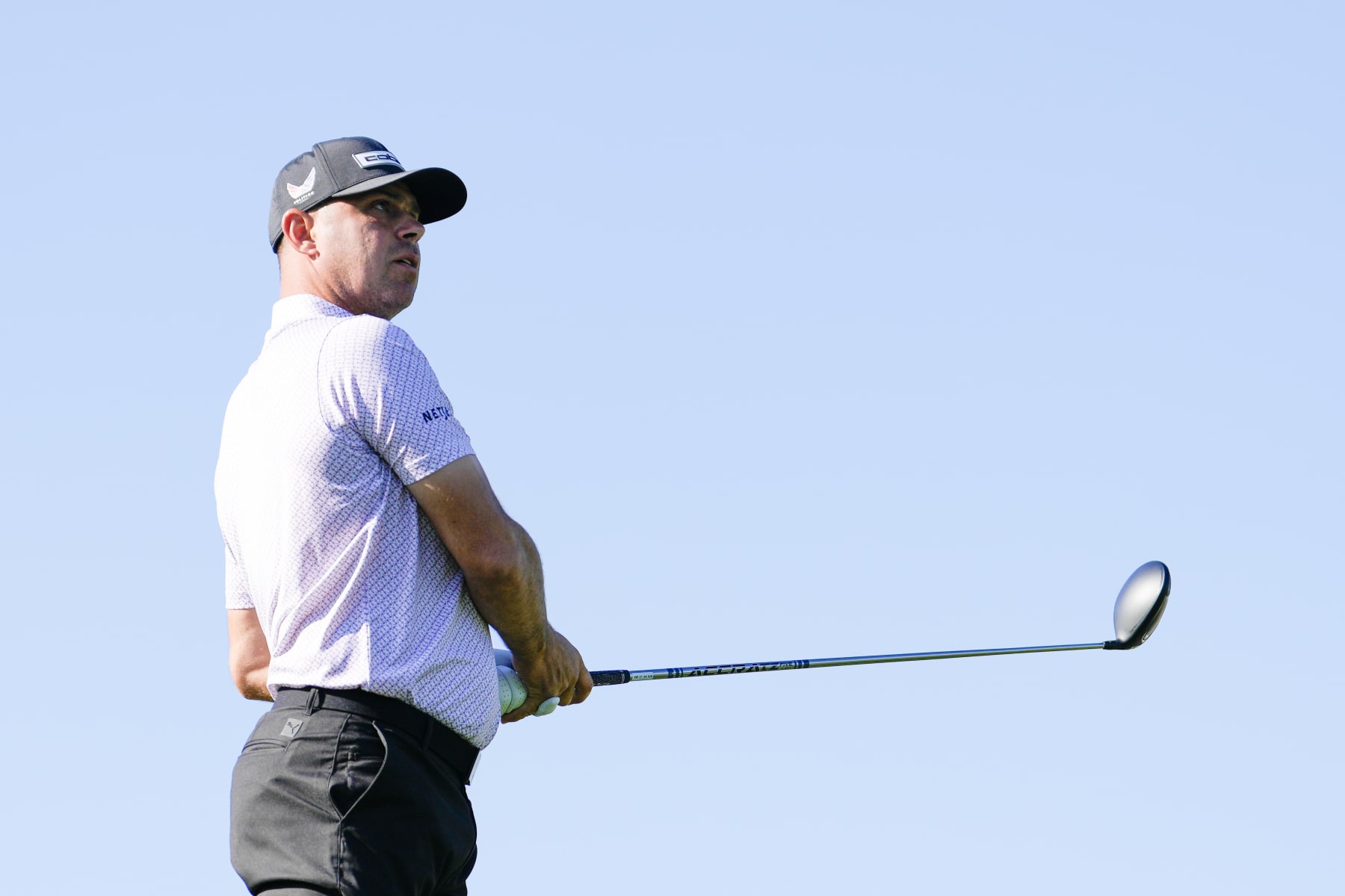 HOUSTON, TEXAS - MARCH 28: Gary Woodland of the United States hits a tee shot on the fifth hole during the first round of the Texas Children's Houston Open at Memorial Park Golf Course on March 28, 2024 in Houston, Texas. (Photo by Raj Mehta/Getty Images)