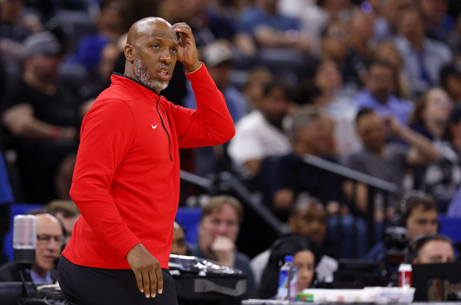 ORLANDO, FLORIDA - APRIL 01: Portland Trail Blazers head coach Chauncey Billups  looks on during a game against the Orlando Magic at Kia Center on April 01, 2024 in Orlando, Florida. NOTE TO USER: User expressly acknowledges and agrees that, by downloading and or using this photograph, User is consenting to the terms and conditions of the Getty Images License Agreement. (Photo by Mike Ehrmann/Getty Images)