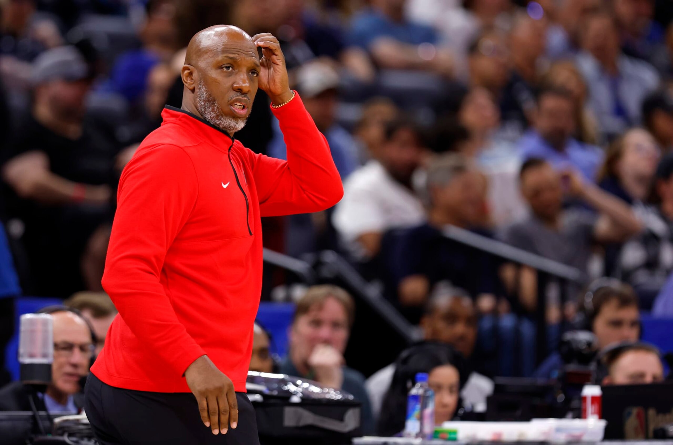 ORLANDO, FLORIDA - APRIL 01: Portland Trail Blazers head coach Chauncey Billups  looks on during a game against the Orlando Magic at Kia Center on April 01, 2024 in Orlando, Florida. NOTE TO USER: User expressly acknowledges and agrees that, by downloading and or using this photograph, User is consenting to the terms and conditions of the Getty Images License Agreement. (Photo by Mike Ehrmann/Getty Images)