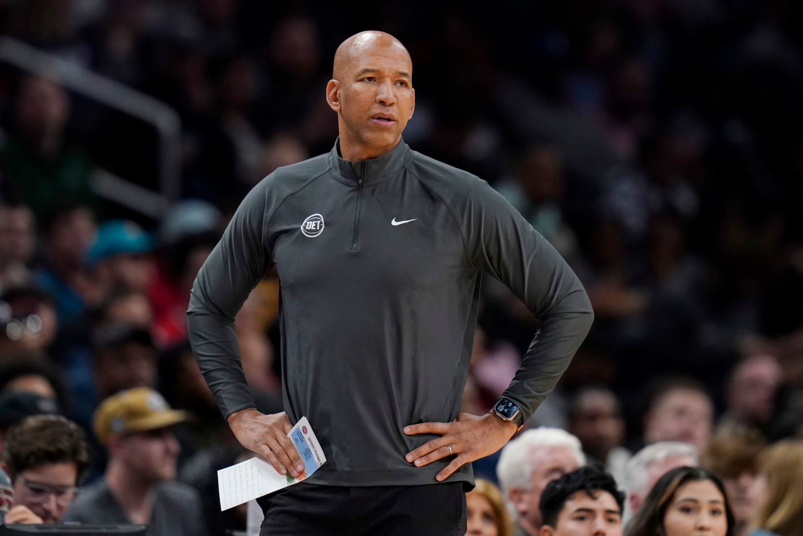 WASHINGTON, DC - MARCH 29: Monty Williams of the Detroit Pistons looks on during the first half against the Washington Wizards at Capital One Arena on March 29, 2024 in Washington, DC. NOTE TO USER: User expressly acknowledges and agrees that, by downloading and or using this photograph, User is consenting to the terms and conditions of the Getty Images License Agreement. (Photo by Jess Rapfogel/Getty Images)