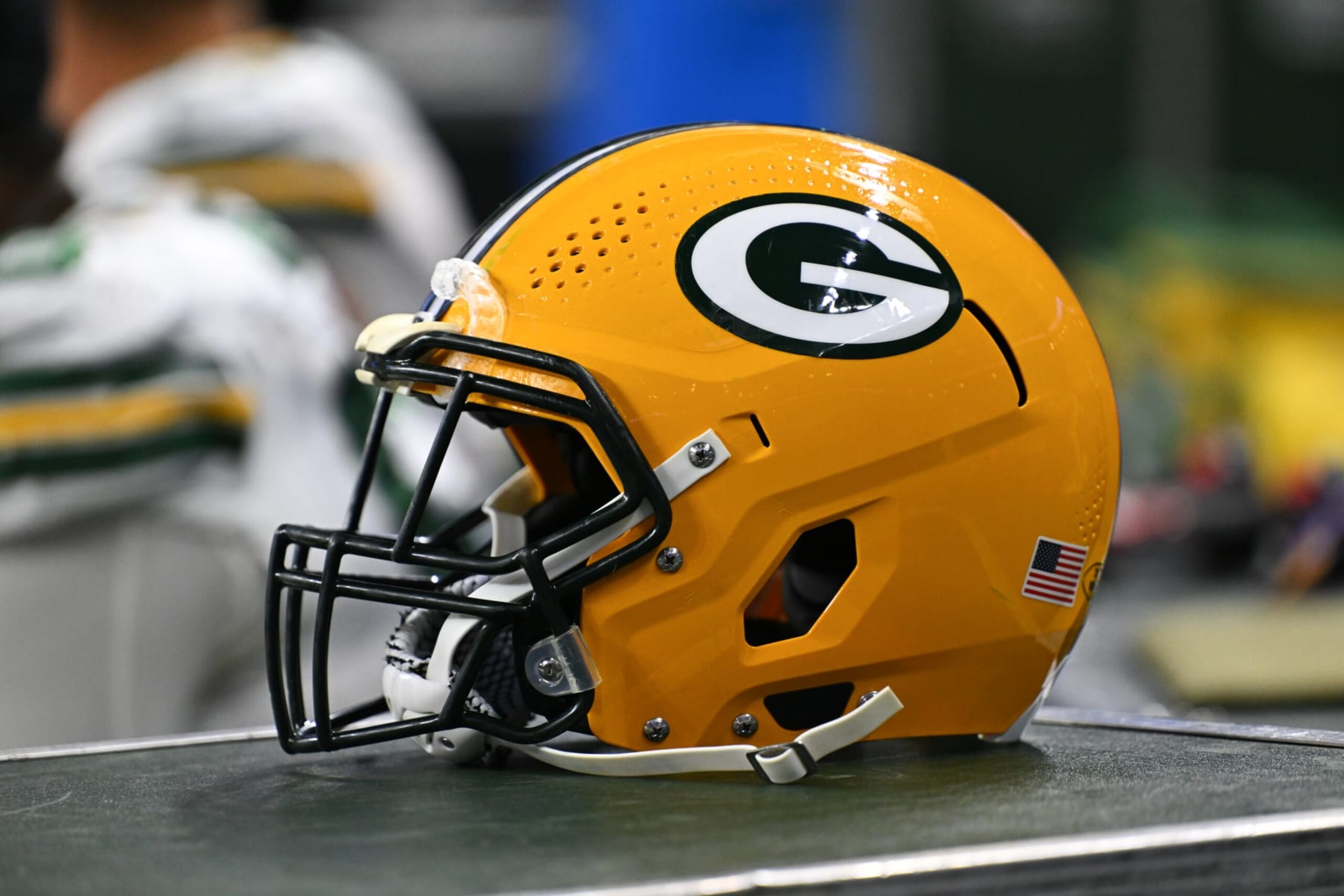 DETROIT, MI - NOVEMBER 23: Green Bay Packers helmet on the sidelines during the Detroit Lions versus the Green Bay Packers game on Thursday November 23, 2023 at Ford Field in Detroit, MI. (Photo by Steven King/Icon Sportswire via Getty Images)