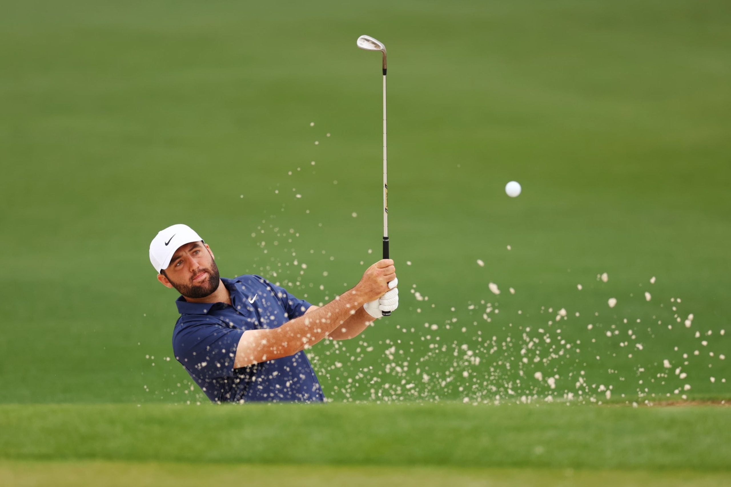 AUGUSTA, GEORGIA - APRIL 09: Scottie Scheffler of the United States hits his shot from the second tee during a practice round prior to the 2024 Masters Tournament at Augusta National Golf Club on April 09, 2024 in Augusta, Georgia. (Photo by Maddie Meyer/Getty Images)