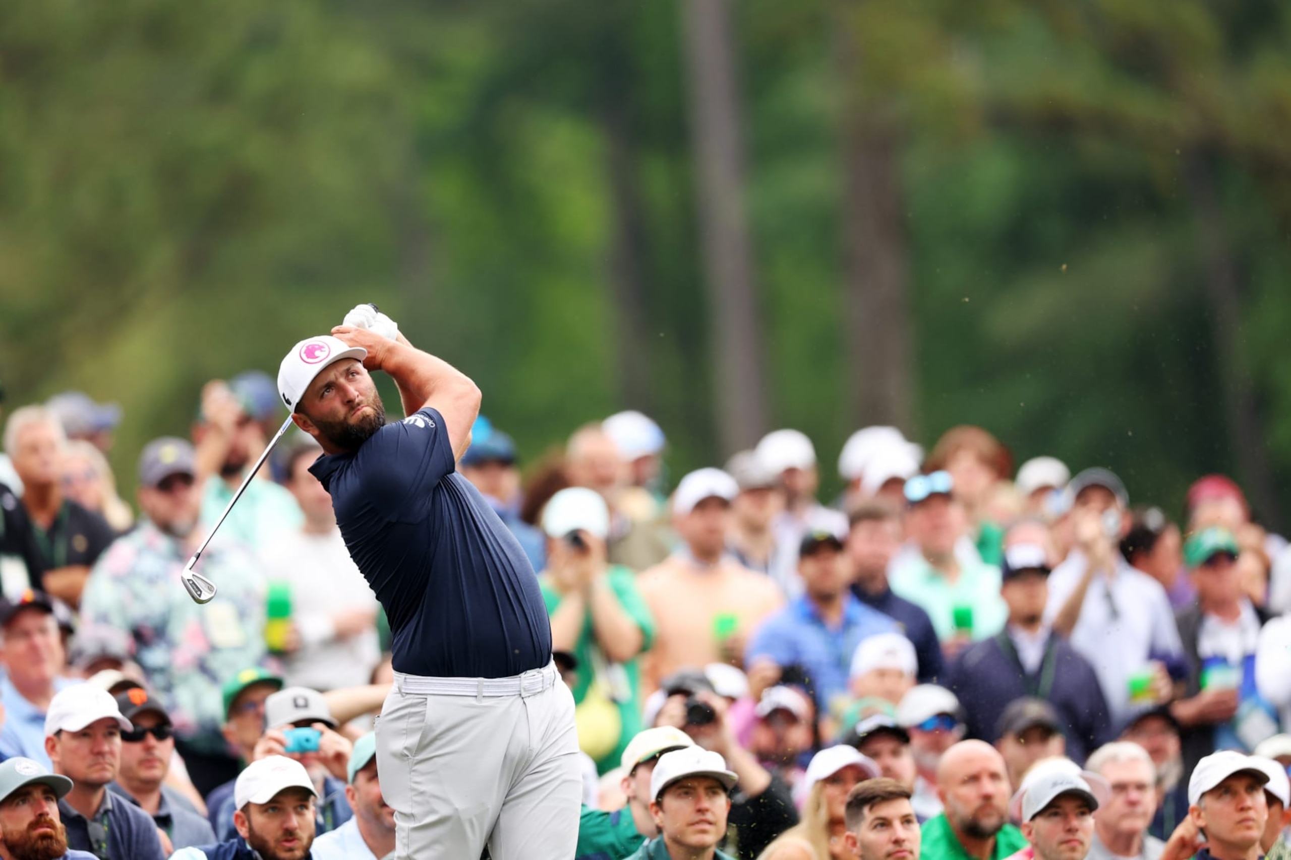 AUGUSTA, GEORGIA - APRIL 09: Jon Rahm of Spain plays his shot from the 12th tee during a practice round prior to the 2024 Masters Tournament at Augusta National Golf Club on April 09, 2024 in Augusta, Georgia. (Photo by Andrew Redington/Getty Images)