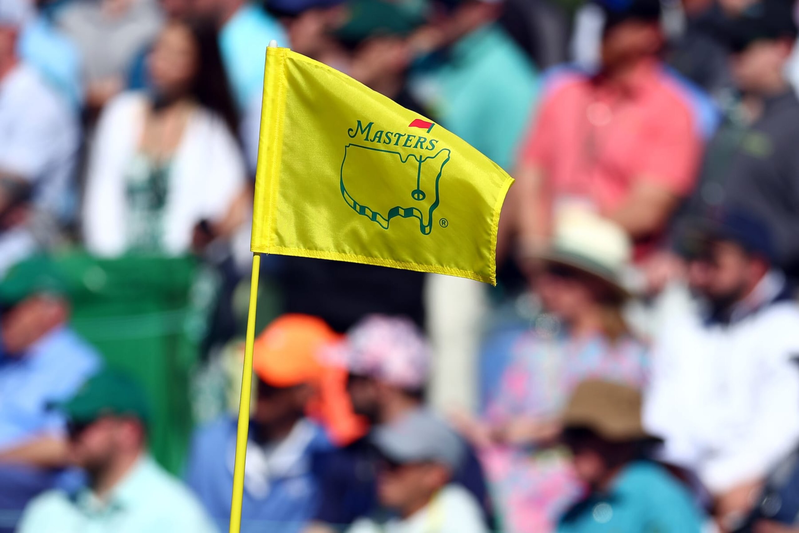 AUGUSTA, GEORGIA - APRIL 08: A detail of a pin flag on the 18th green during a practice round prior to the 2024 Masters Tournament at Augusta National Golf Club on April 08, 2024 in Augusta, Georgia. (Photo by Maddie Meyer/Getty Images)