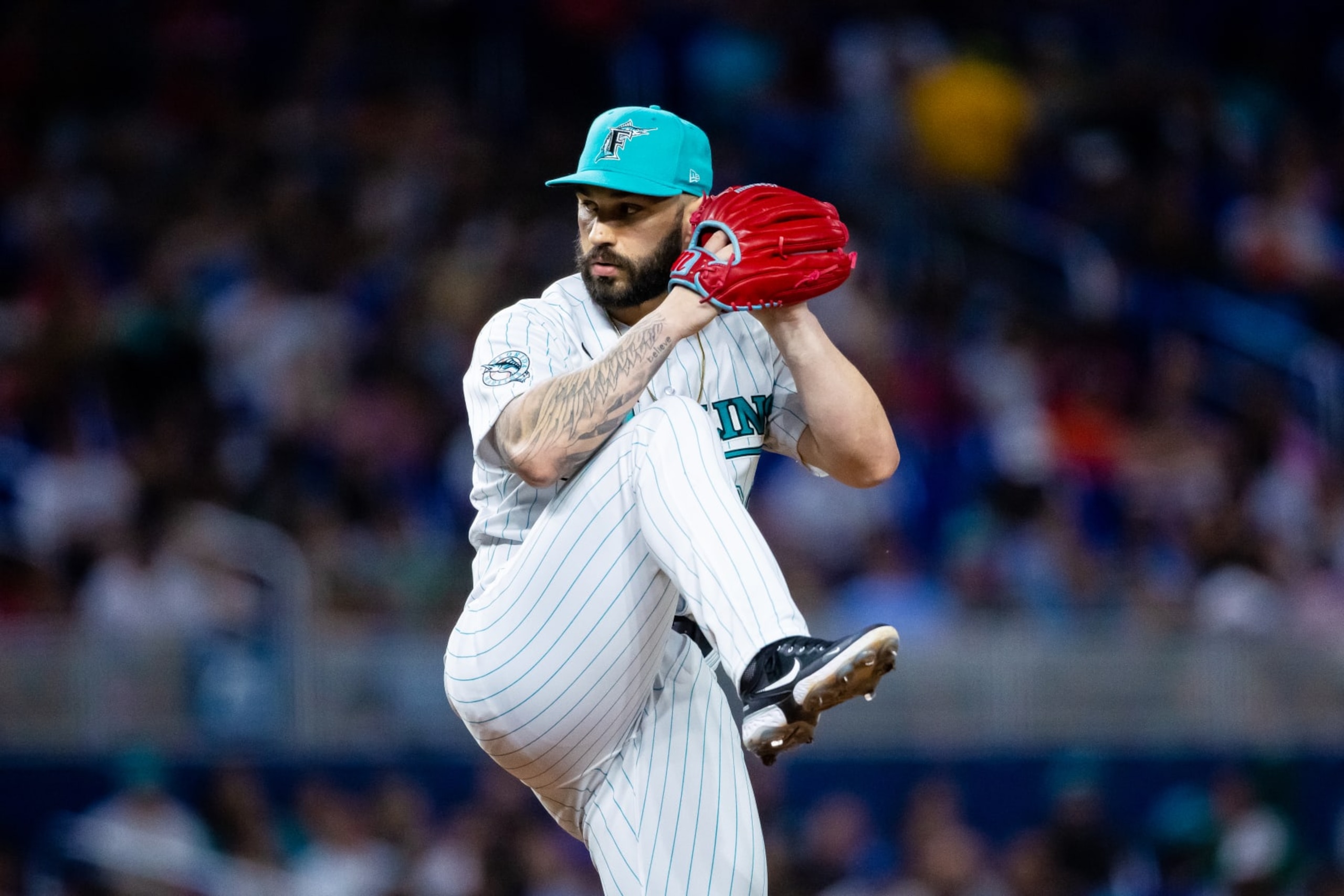 MIAMI, FL - JULY 28: Tanner Scott #66 of the Miami Marlins pitches during the game between the Detroit Tigers and the Miami Marlins at loanDepot park on Friday, July 28, 2023 in Miami, Florida. (Photo by Kelly Gavin/MLB Photos via Getty Images) MIAMI, FL - JULY 28: Tanner Scott #66 of the Miami Marlins pitches during the game between the Detroit Tigers and the Miami Marlins at loanDepot park on Friday, July 28, 2023 in Miami, Florida. (Photo by Kelly Gavin/MLB Photos via Getty Images)
