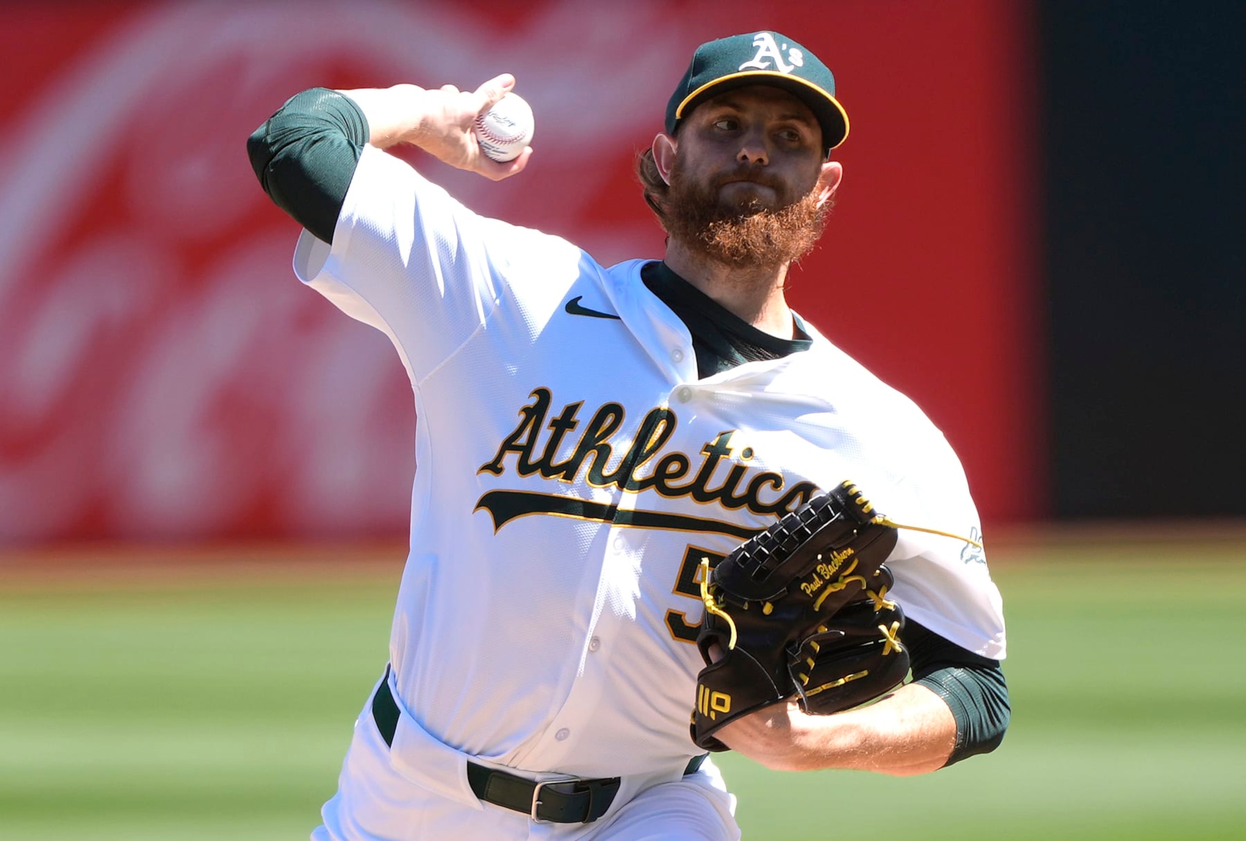 OAKLAND, CALIFORNIA - MARCH 31: Paul Blackburn #58 of the Oakland Athletics pitches against the Cleveland Guardians in the top of the first inning on March 31, 2024 at the Oakland Coliseum in Oakland, California. (Photo by Thearon W. Henderson/Getty Images) OAKLAND, CALIFORNIA - MARCH 31: Paul Blackburn #58 of the Oakland Athletics pitches against the Cleveland Guardians in the top of the first inning on March 31, 2024 at the Oakland Coliseum in Oakland, California. (Photo by Thearon W. Henderson/Getty Images)
