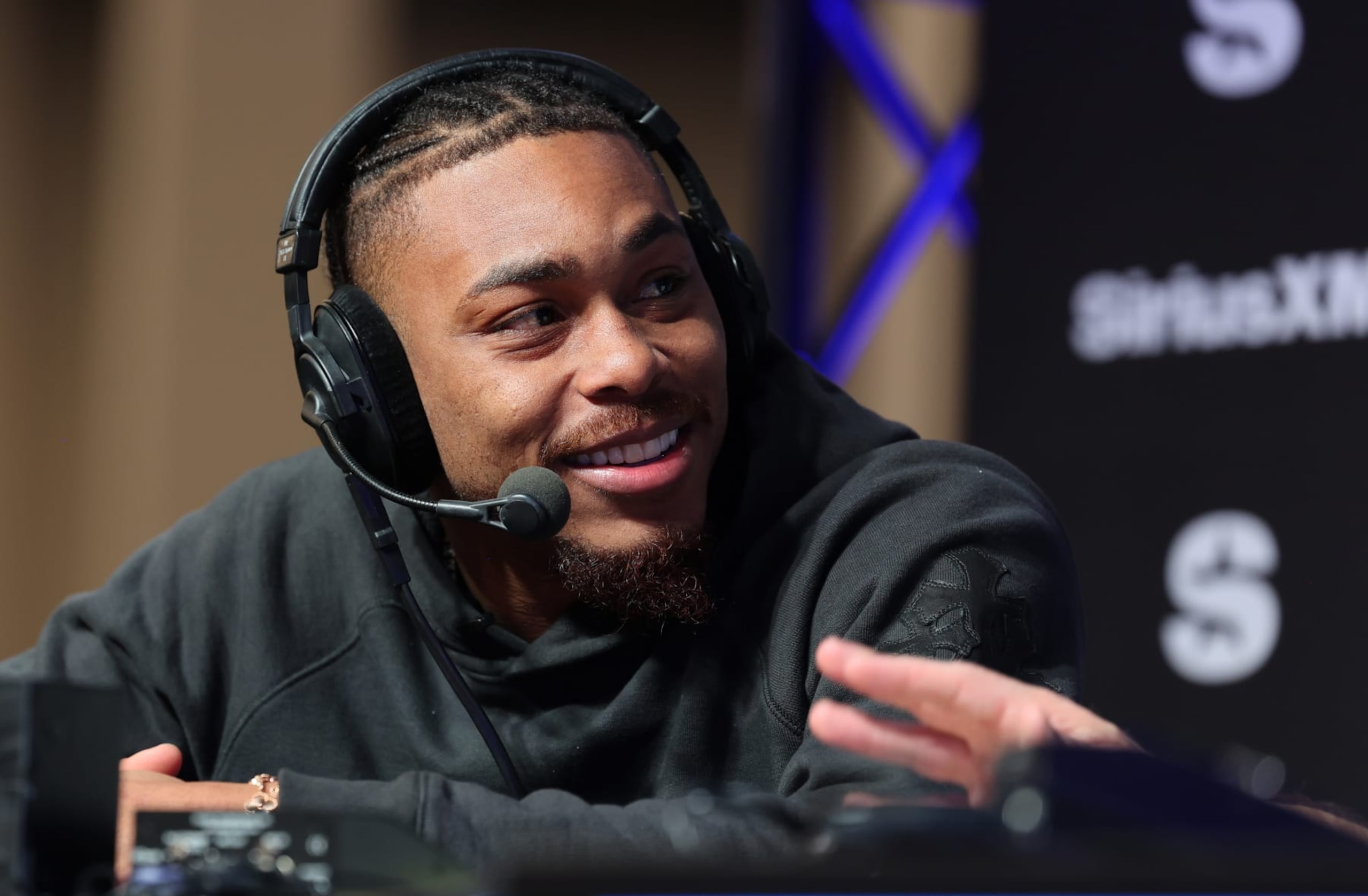 LAS VEGAS, NEVADA - FEBRUARY 07: Justin Jefferson speaks on SiriusXM at Super Bowl LVIII  on February 07, 2024 in Las Vegas, Nevada. (Photo by Cindy Ord/Getty Images for SiriusXM)