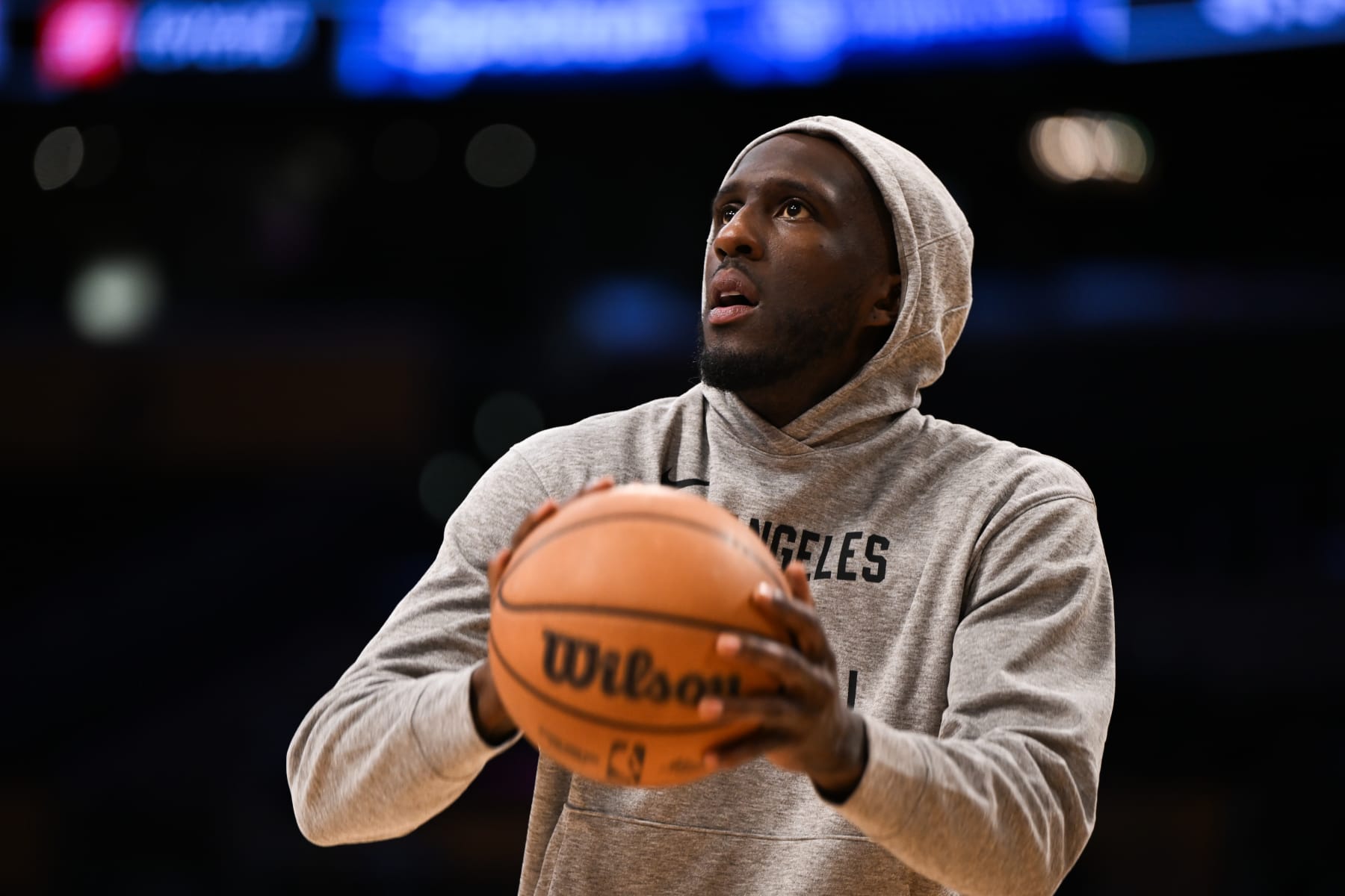 LOS ANGELES, CA - MARCH 8: Taurean Prince (12) of Los Angeles Lakers warms up before the NBA game between Milwaukee Bucks and Los Angeles Lakers at the Crypto.com Arena on March 8, 2024 in Los Angeles, California, United States. (Photo by Tayfun Coskun/Anadolu via Getty Images)