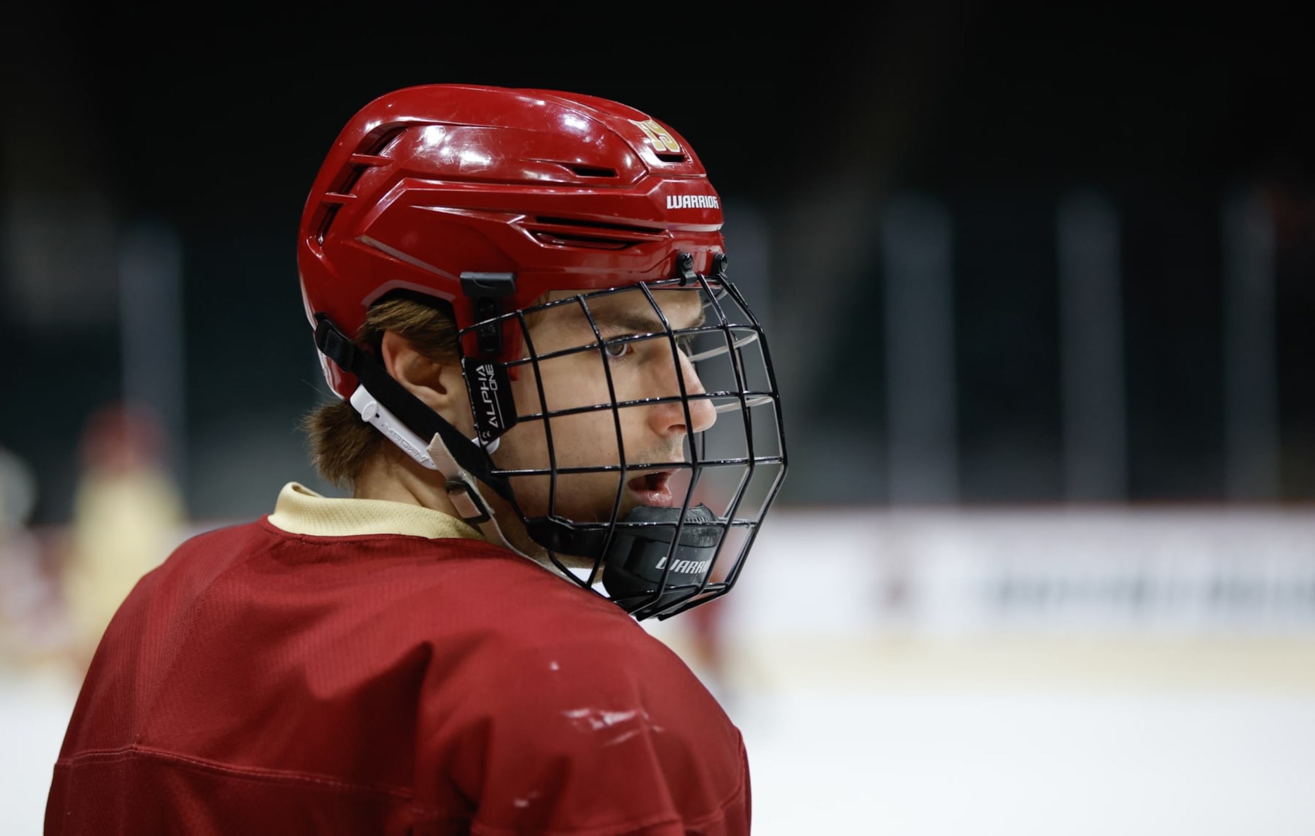 ST. PAUL, MINNESOTA - APRIL 10: Cutter Gauthier #19 of the Boston College Eagles skates at practice at the Xcel Energy Center a day before the NCAA Men's Hockey Frozen Four semifinal games on April 10, 2024 in St. Paul, Minnesota. (Photo by Richard T Gagnon/Getty Images)