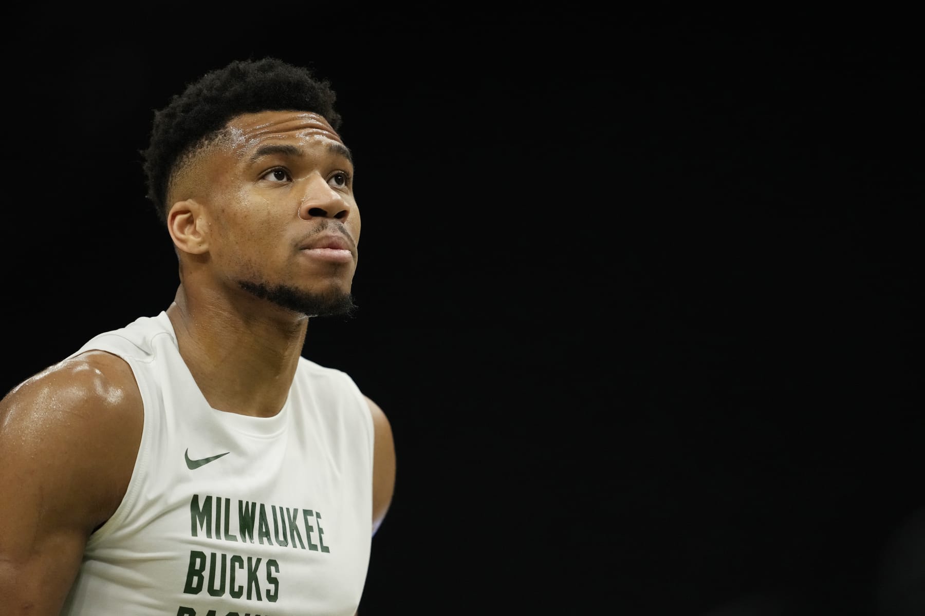 MILWAUKEE, WISCONSIN - APRIL 07: Giannis Antetokounmpo #34 of the Milwaukee Bucks warms up before a game against the New York Knicks at Fiserv Forum on April 07, 2024 in Milwaukee, Wisconsin. NOTE TO USER: User expressly acknowledges and agrees that, by downloading and or using this photograph, User is consenting to the terms and conditions of the Getty Images License Agreement. (Photo by Patrick McDermott/Getty Images)